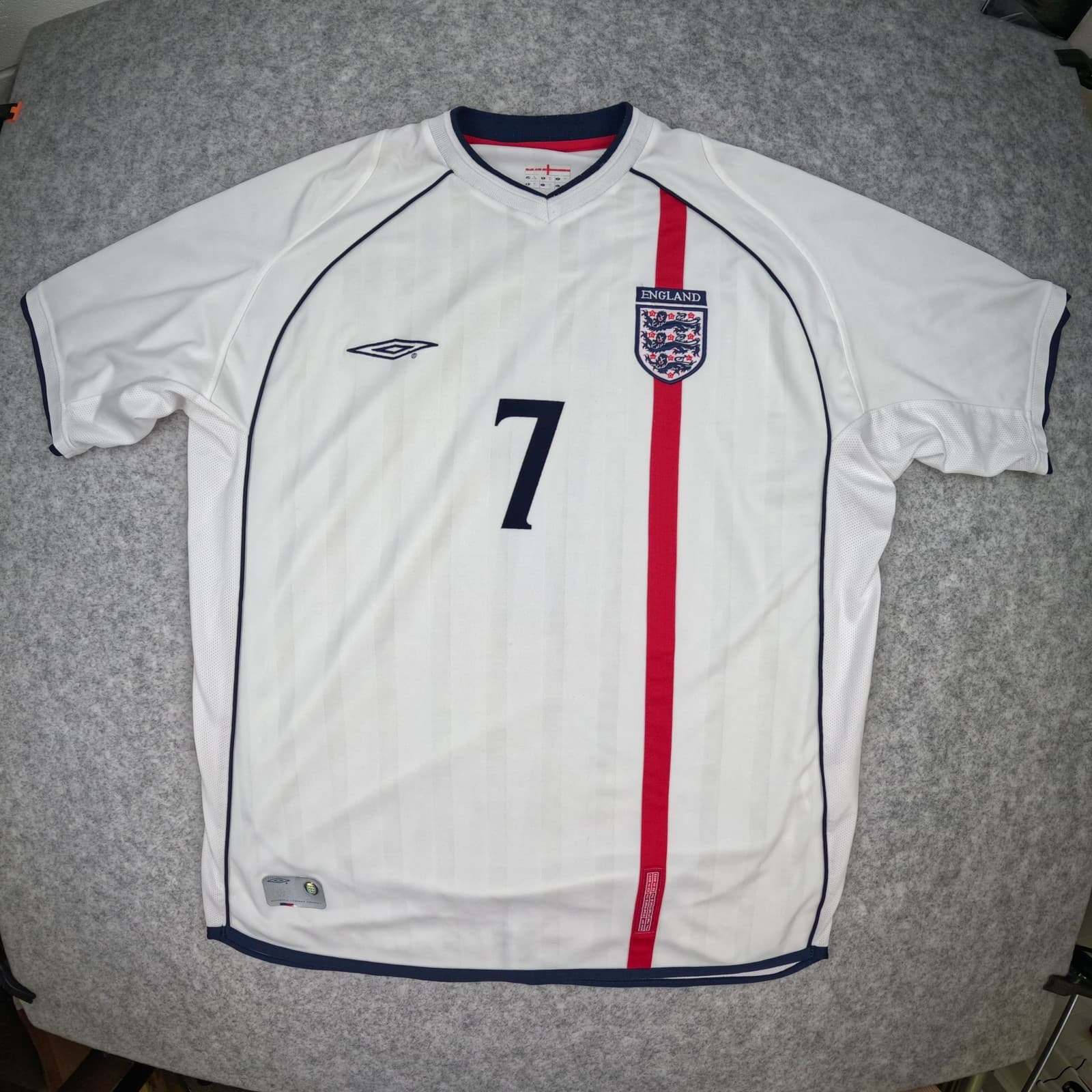 England Football Shirt Adult XL White Home Umbro Beckham 7 2001 2003 Jersey photo 2