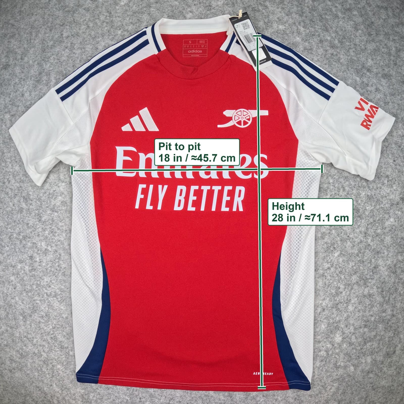 Arsenal Football Shirt Small Red Home adidas Rice 41 2024 2025 Soccer Jersey photo 3