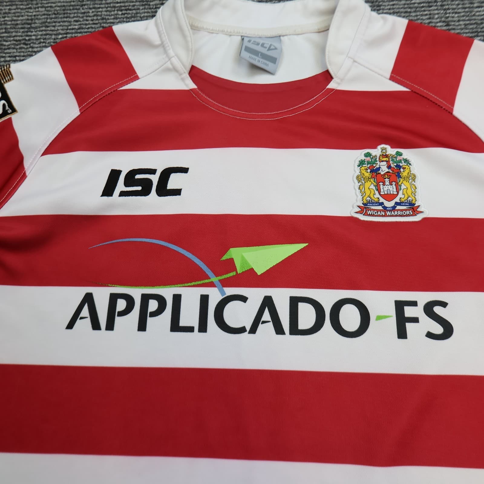 Wigan Warriors Rugby Shirt Large Red Striped Jersey 2012 2013 ISC 44" photo 3