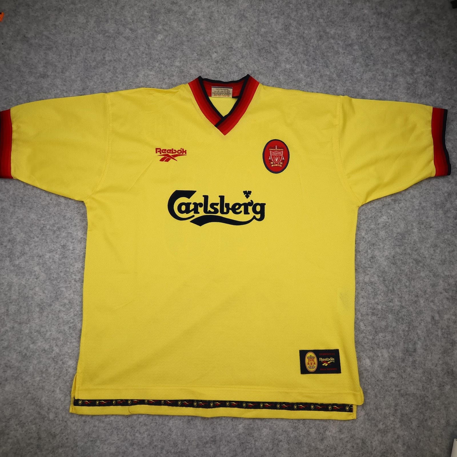 Vintage Liverpool Away Shirt Mens Large 1997 1999 Yellow Reebok Gerrard Jersey photo 2