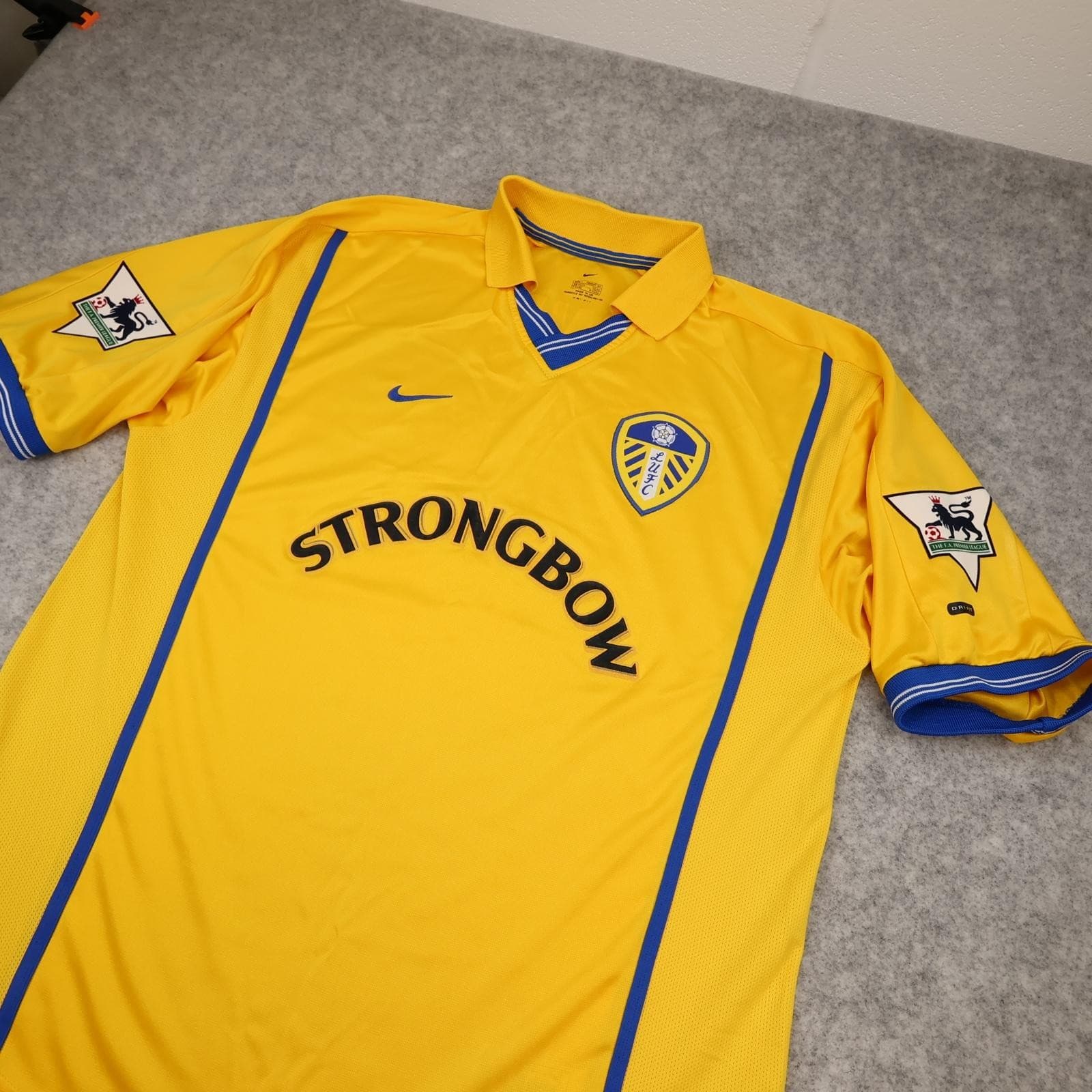 Leeds United Away Shirt Mens Large Yellow 2000 2002 Nike Strongbow Kewell Jersey photo 7
