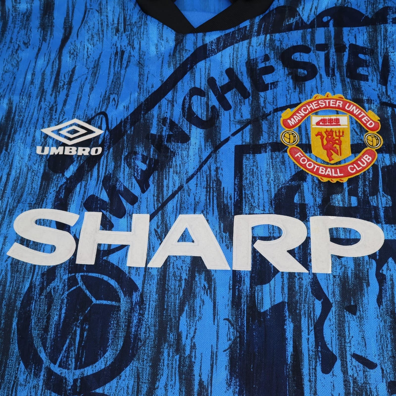Vintage Manchester United Shirt Mens XL Blue 3rd 1990 1992 Umbro Sharp Jersey photo 3