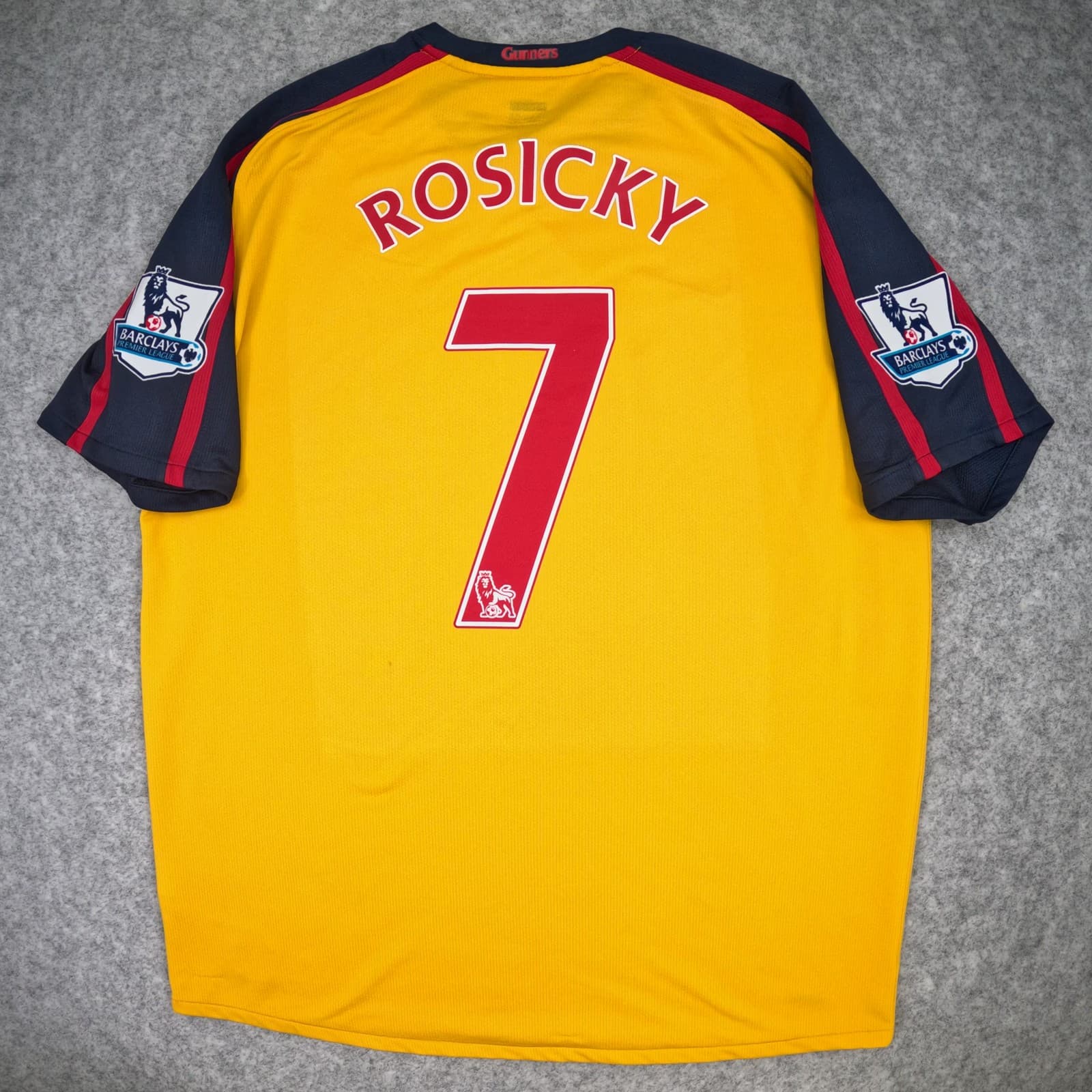 Arsenal Football Shirt Large Yellow Away 2008 2009 Nike Rosicky 7 Soccer Jersey