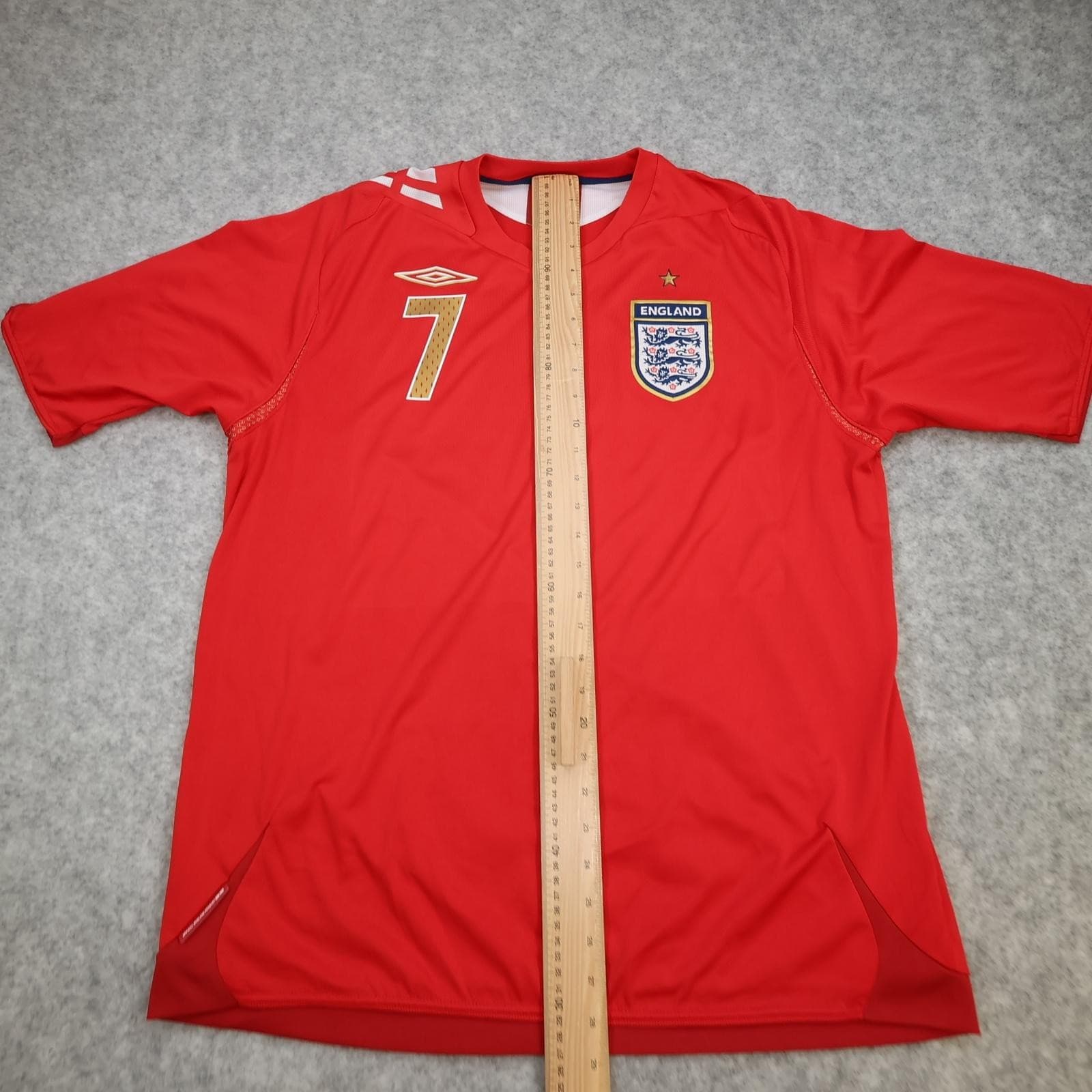England Away Shirt Mens XL Red 2006 2008 Football Umbro Beckham 7 Jersey Top photo 12