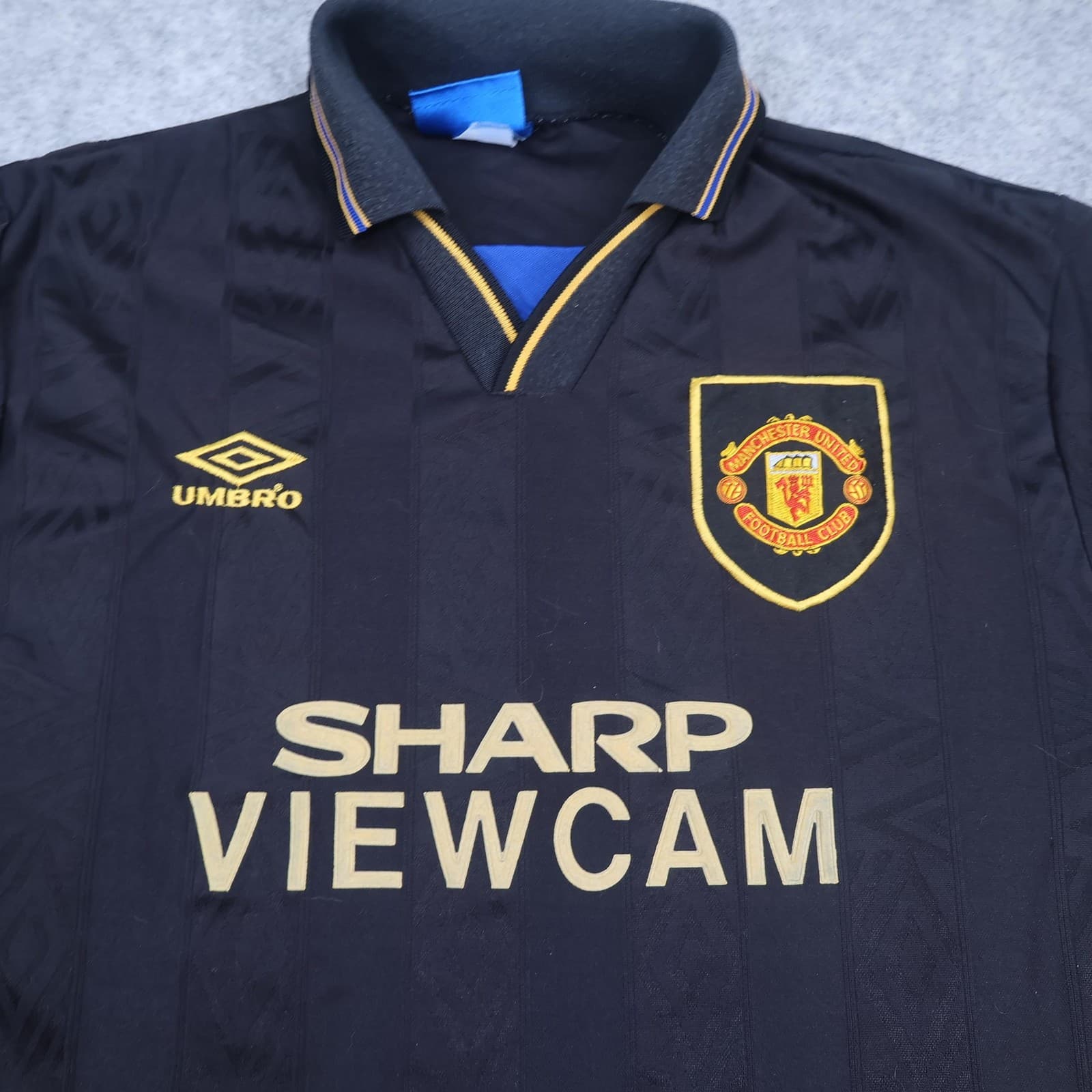Vintage Manchester United Shirt Mens XL Black Away 1993 1995 Sharp Jersey photo 3