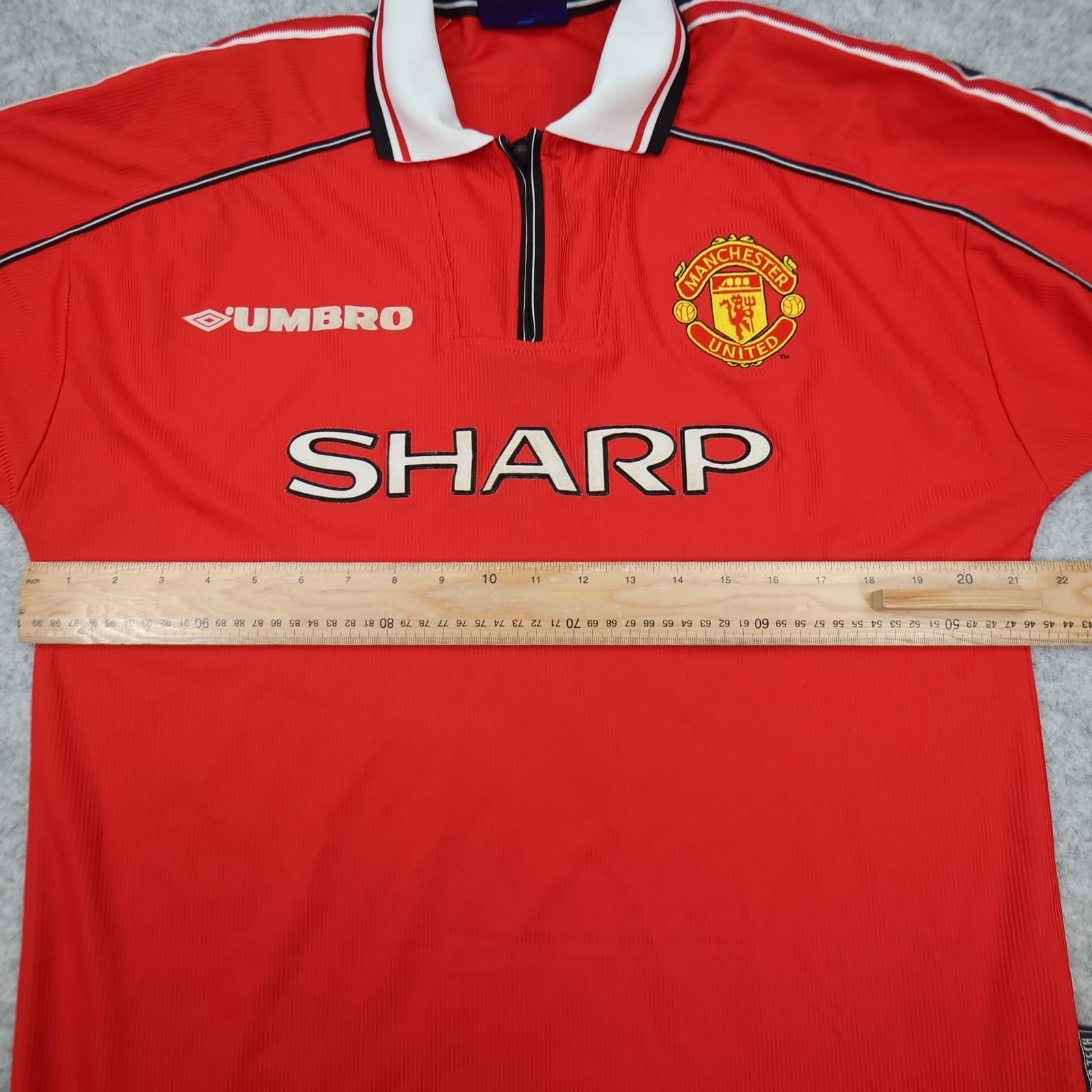 Manchester United Shirt Large Red Home Kit 1998 1999 2000 Umbro Dwight Yorke 19 photo 9
