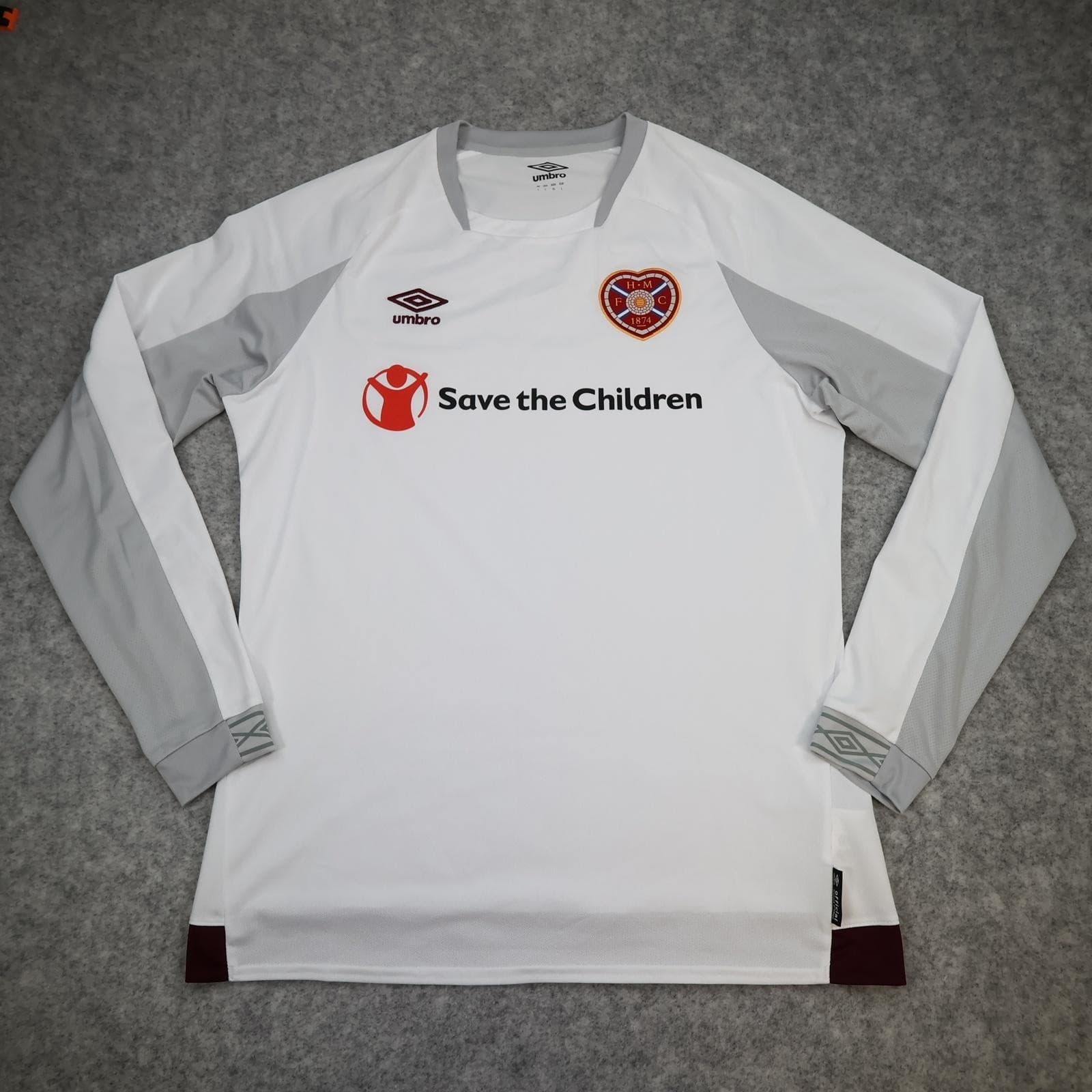 Hearts Shirt Mens Large White Away Long Sleeve Umbro 2018 2019 Soccer Jersey