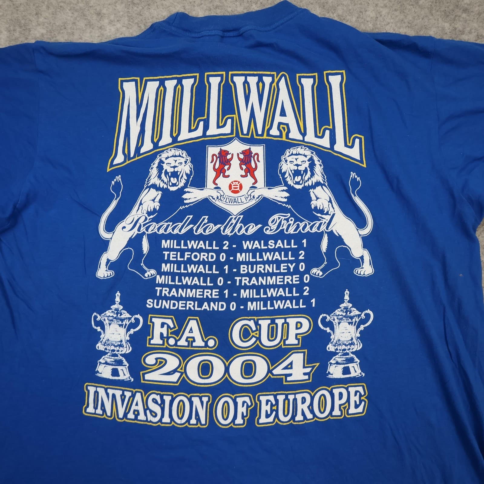 Vintage Millwall Shirt Mens 2XL Blue FA Cup 2004 Marching To Cardiff Football photo 9