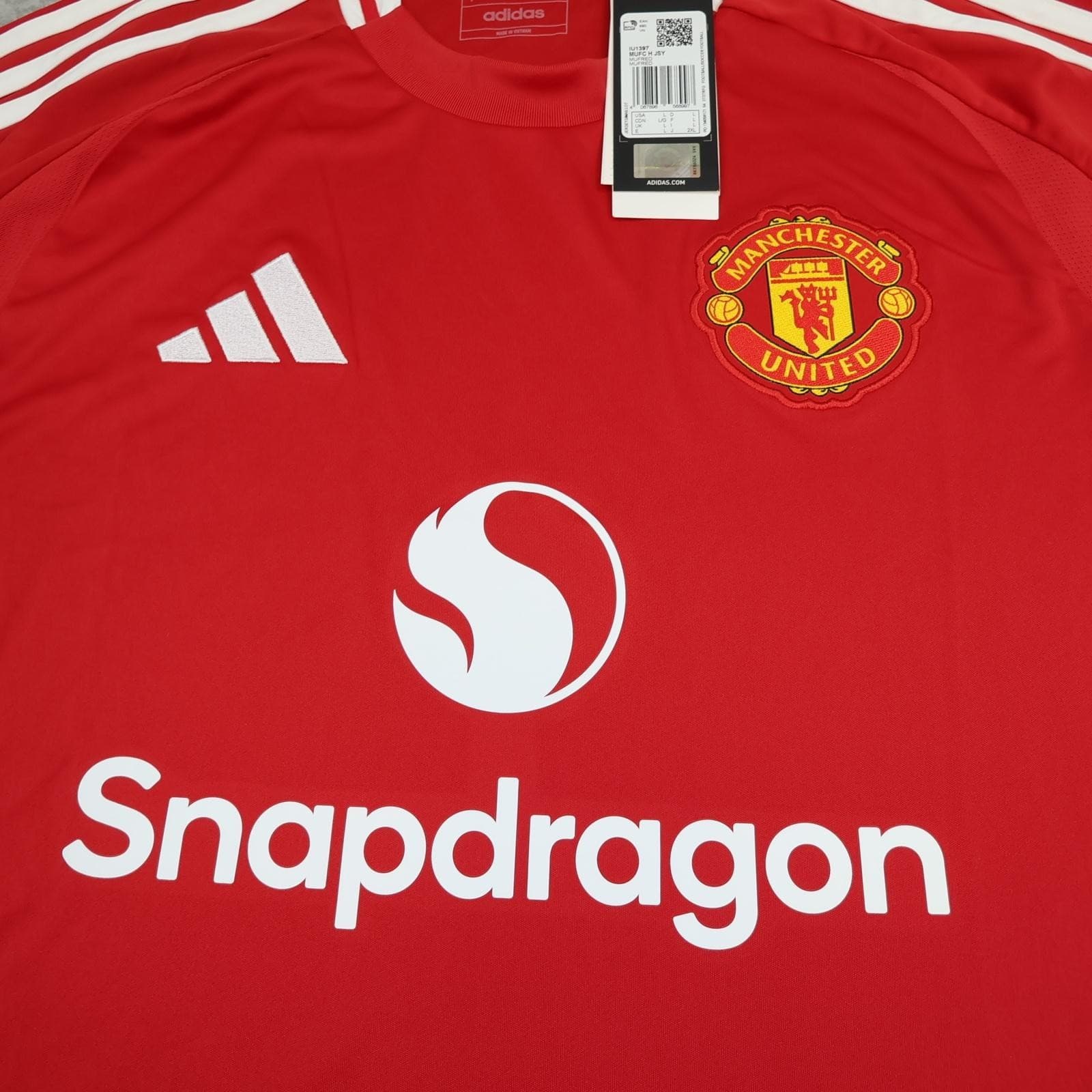 Manchester United Shirt Mens Large Red Home 2024 2025 Adidas Snapdragon Jersey photo 3