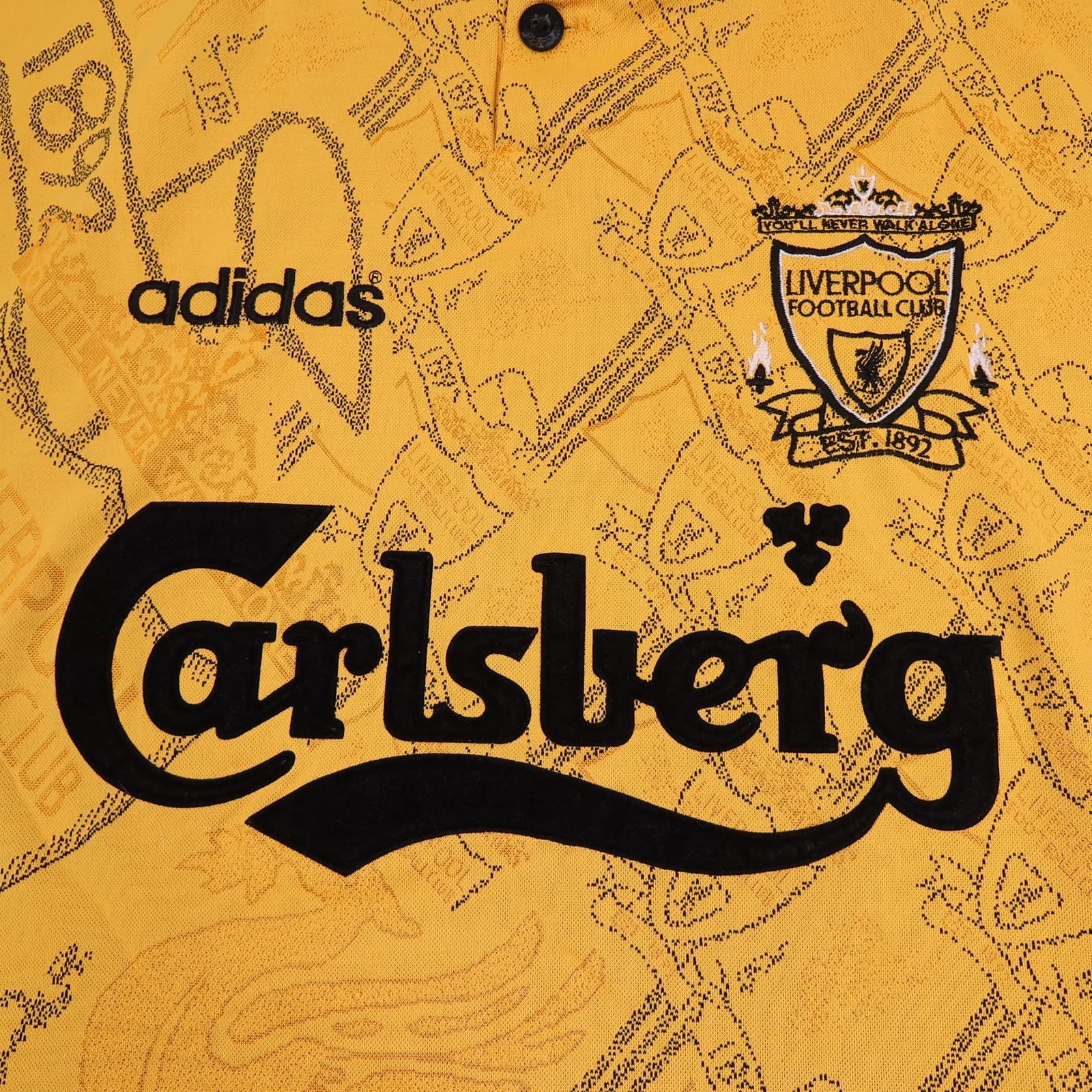 Liverpool Shirt Mens Large Third Yellow 1994 1996 Adidas Carlsberg Soccer Jersey photo 3