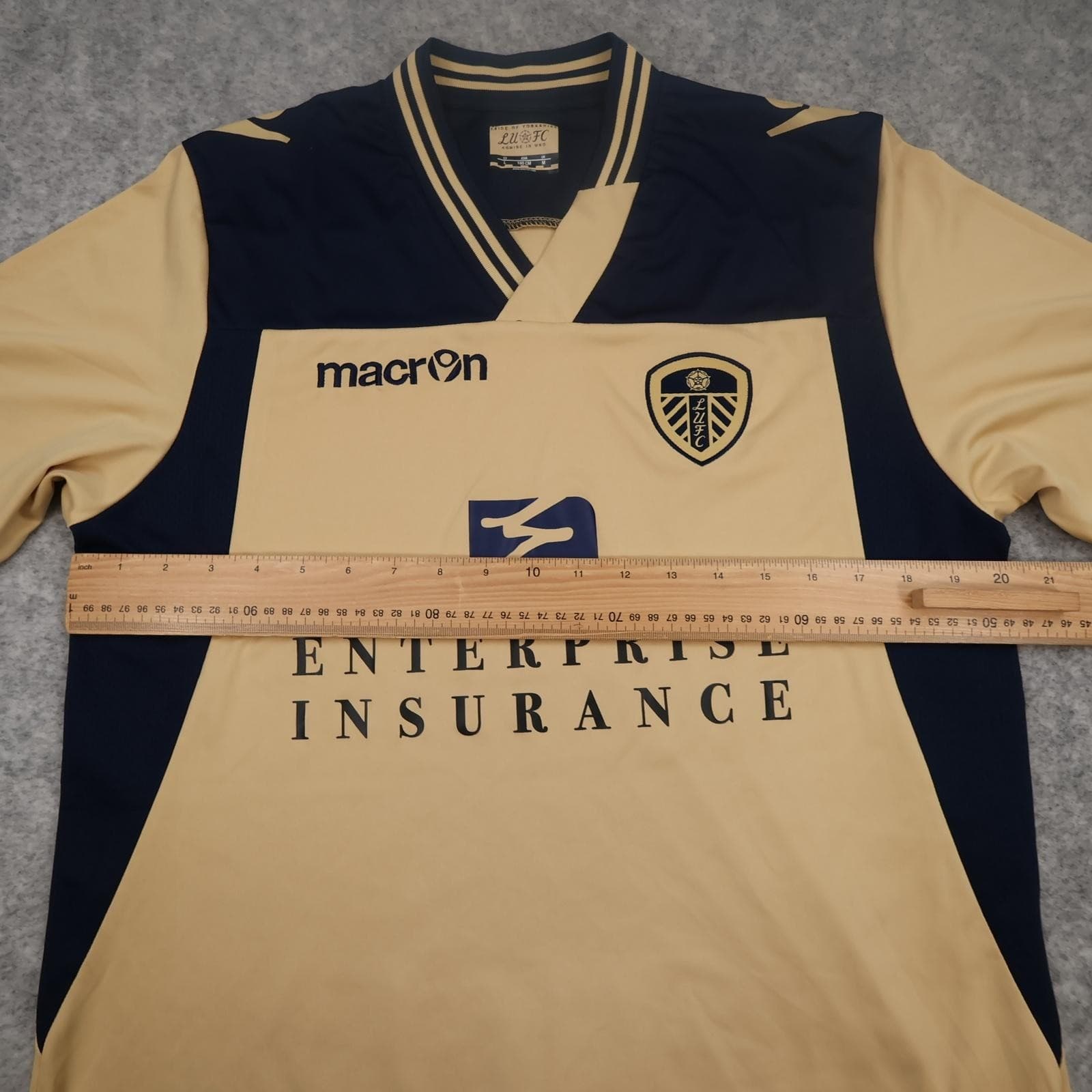 Leeds United Shirt Mens Medium Beige Away 2013 2014 Macron Soccer Jersey photo 10