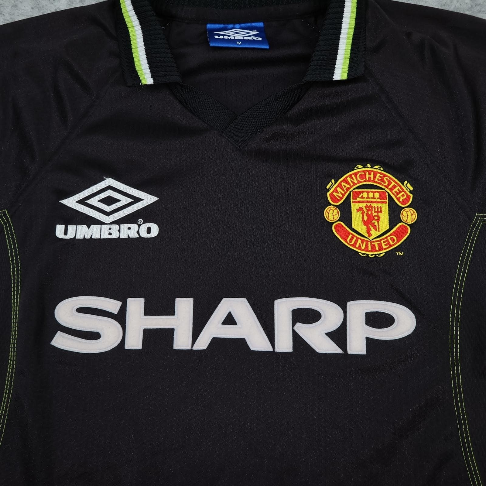 Vintage Manchester United Shirt Mens Medium Black 3rd Kit 1998 1999 Umbro Stam 6 photo 9