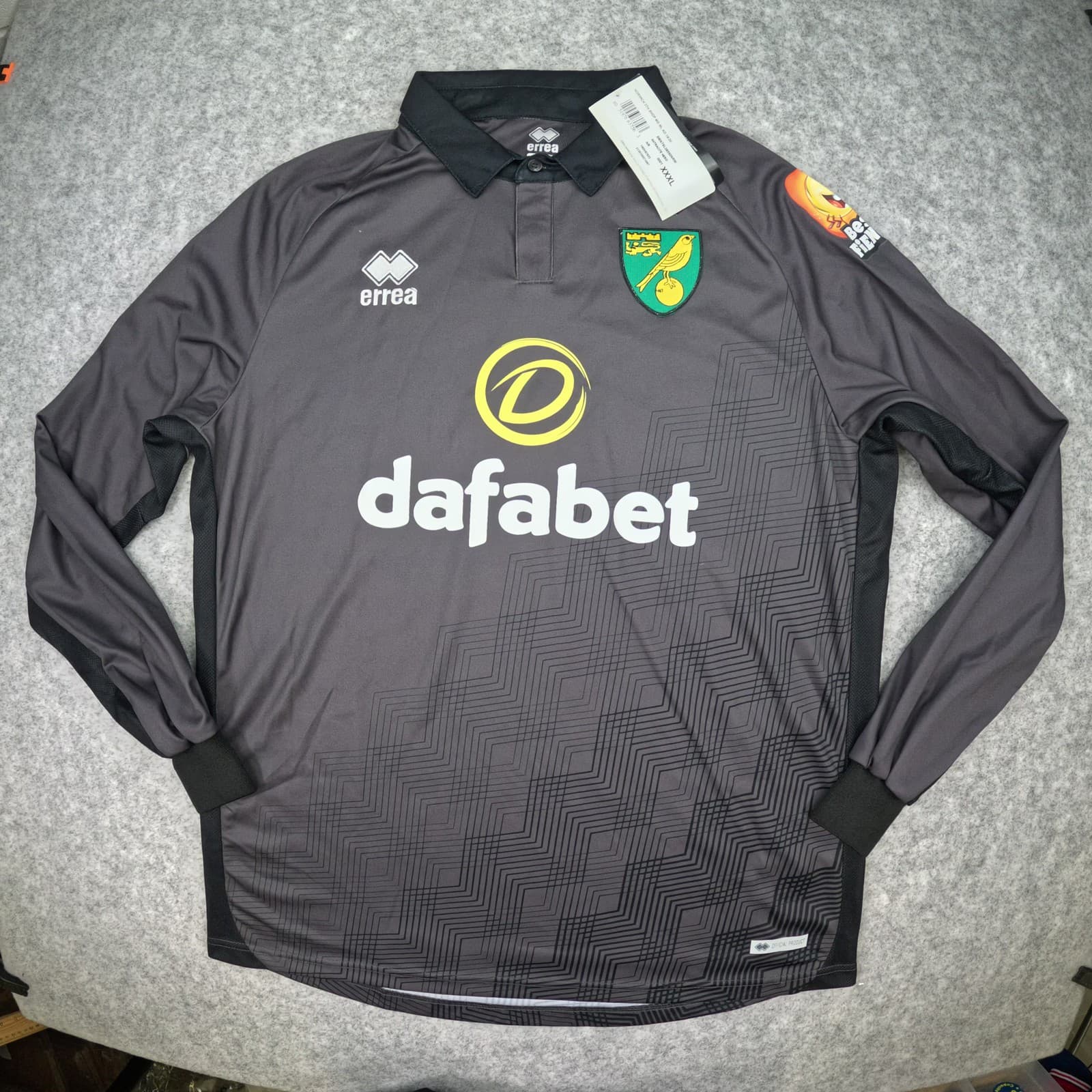 Norwich City Football Shirt 3XL Grey Erreà 2019 2020 Long Sleeve Soccer Jersey