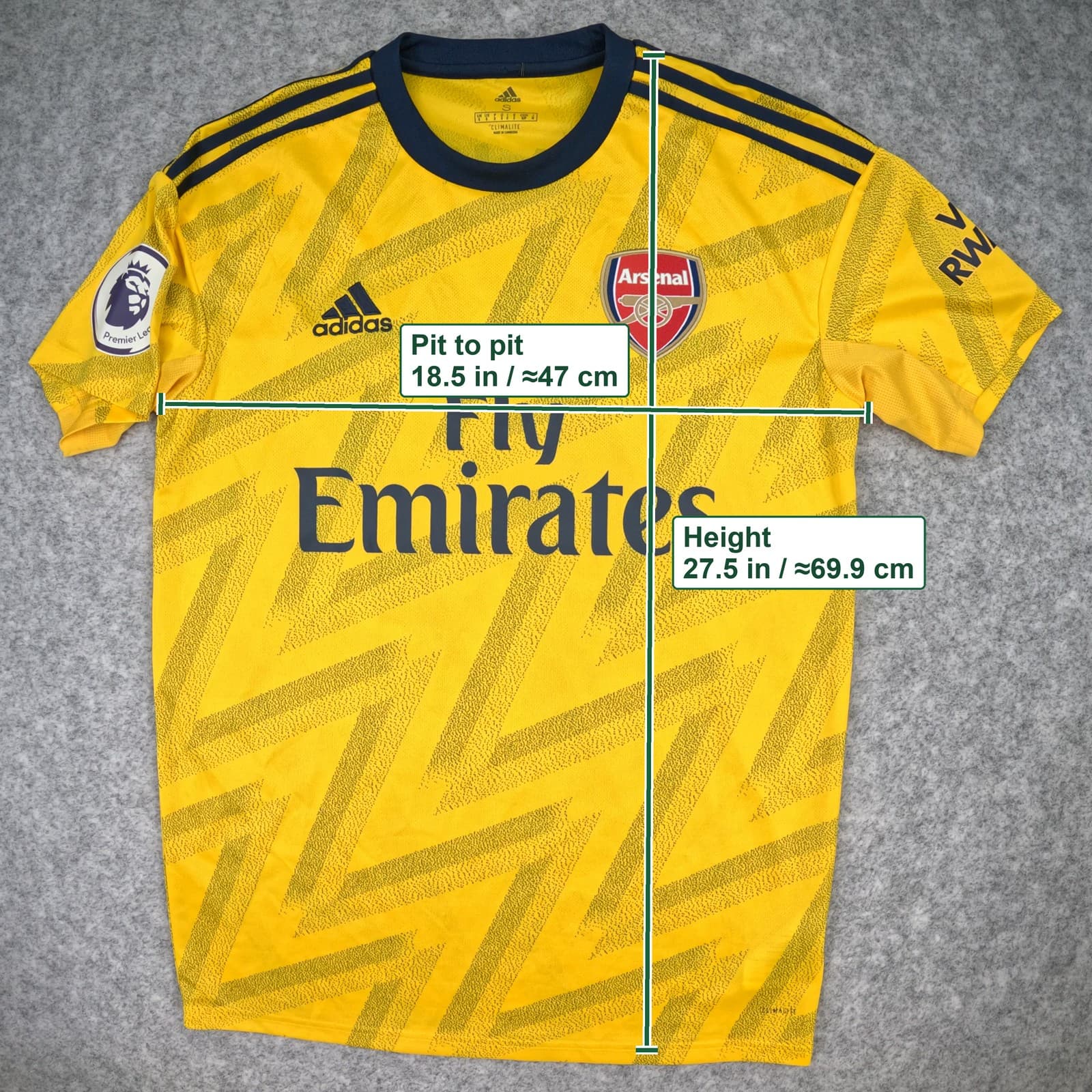 Arsenal Football Shirt Small 2019 2020 Yellow adidas Saka 77 Soccer Jersey photo 3