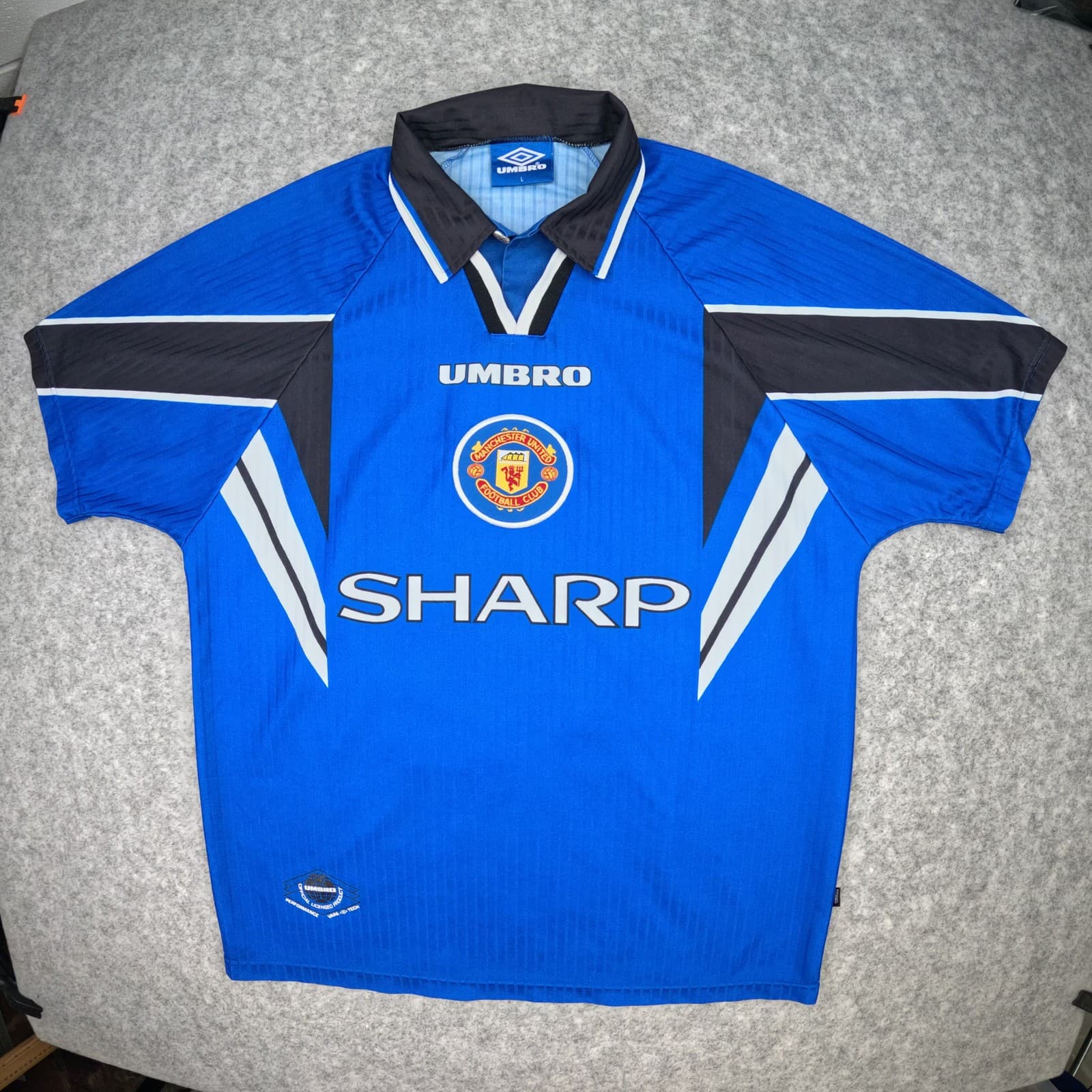 Manchester United Football Shirt Large Blue Third 1996 1998 Umbro Beckham Jersey photo 2
