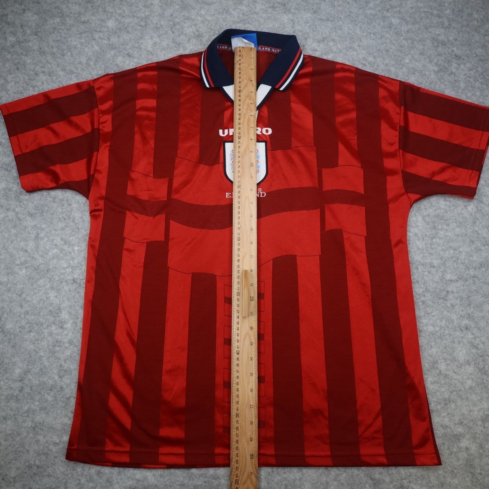 Vintage England Football Shirt Extra Large Red Away Kit Umbro 1997 1999 Jersey photo 9