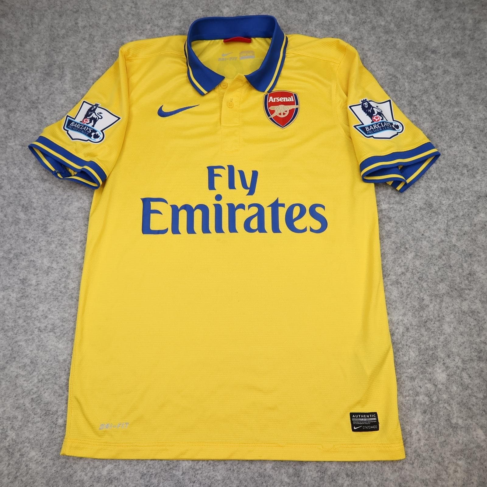 Arsenal Away Shirt Mens Small Yellow 2013 2014 EPL Nike Soccer Jersey Giroud 12 photo 2
