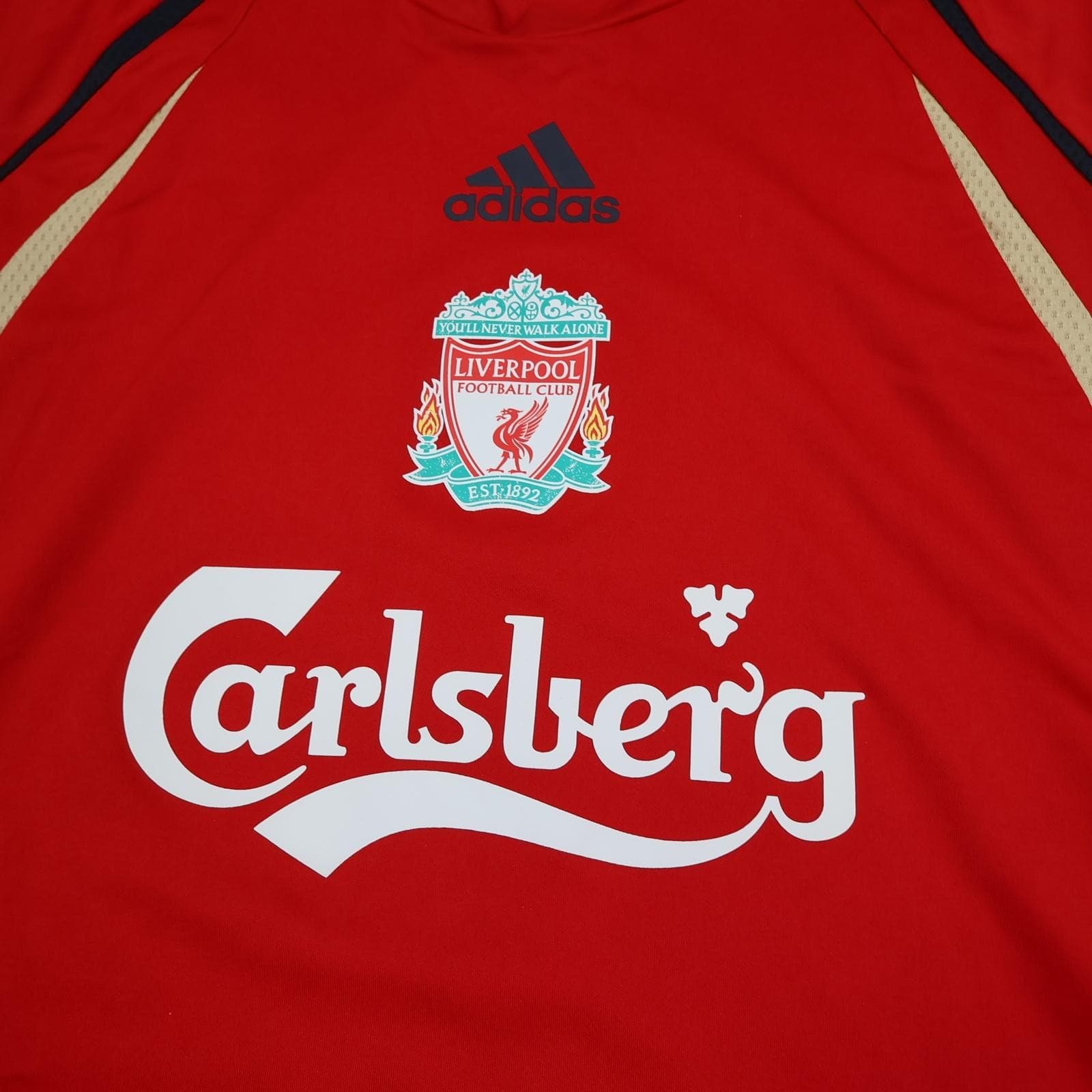 Liverpool Training Shirt Mens Large Red EPL Football Adidas Carlsberg Jersey photo 3