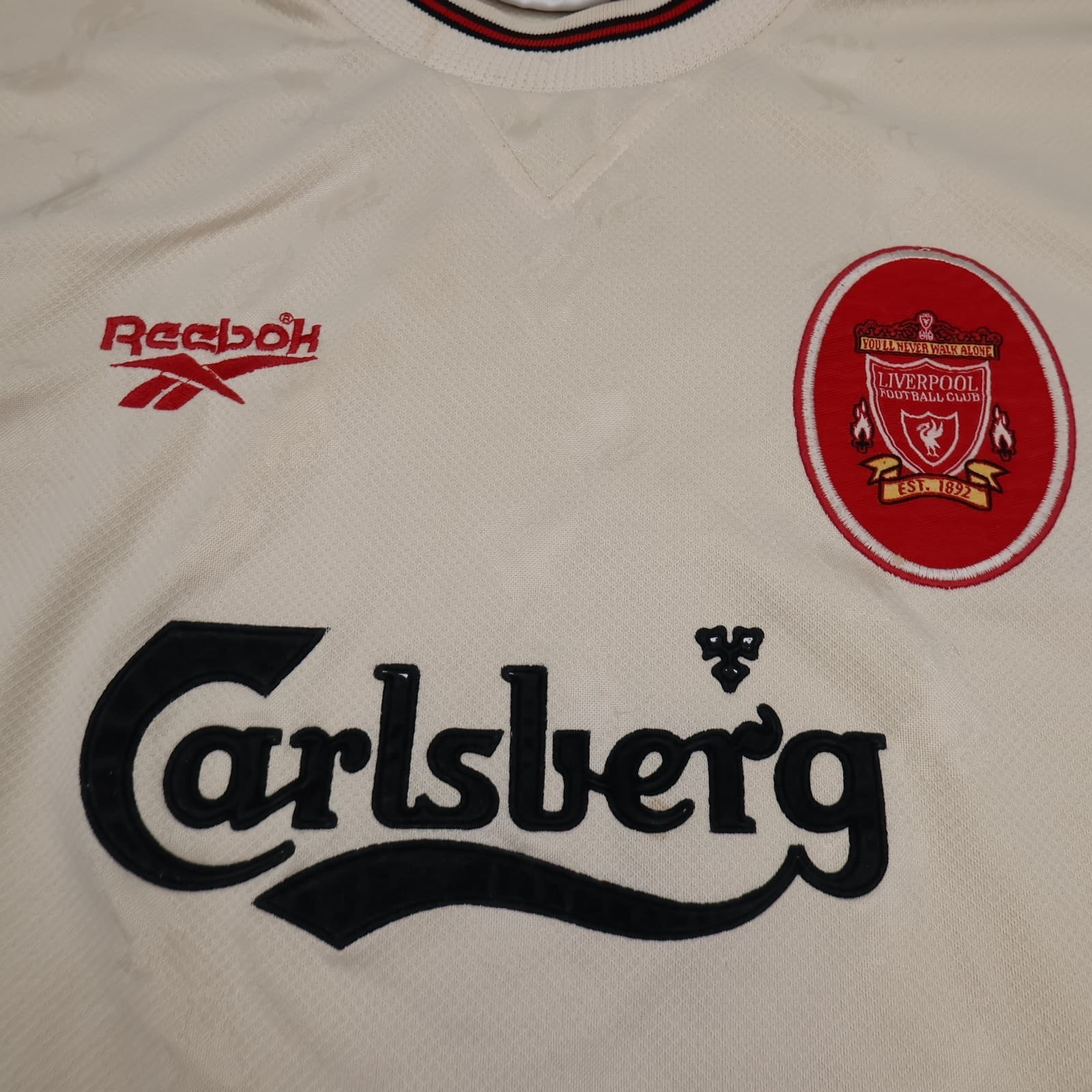 Vintage Liverpool Shirt Large Beige Away Kit 1996 1997 Reebok Jersey 42/44 photo 9