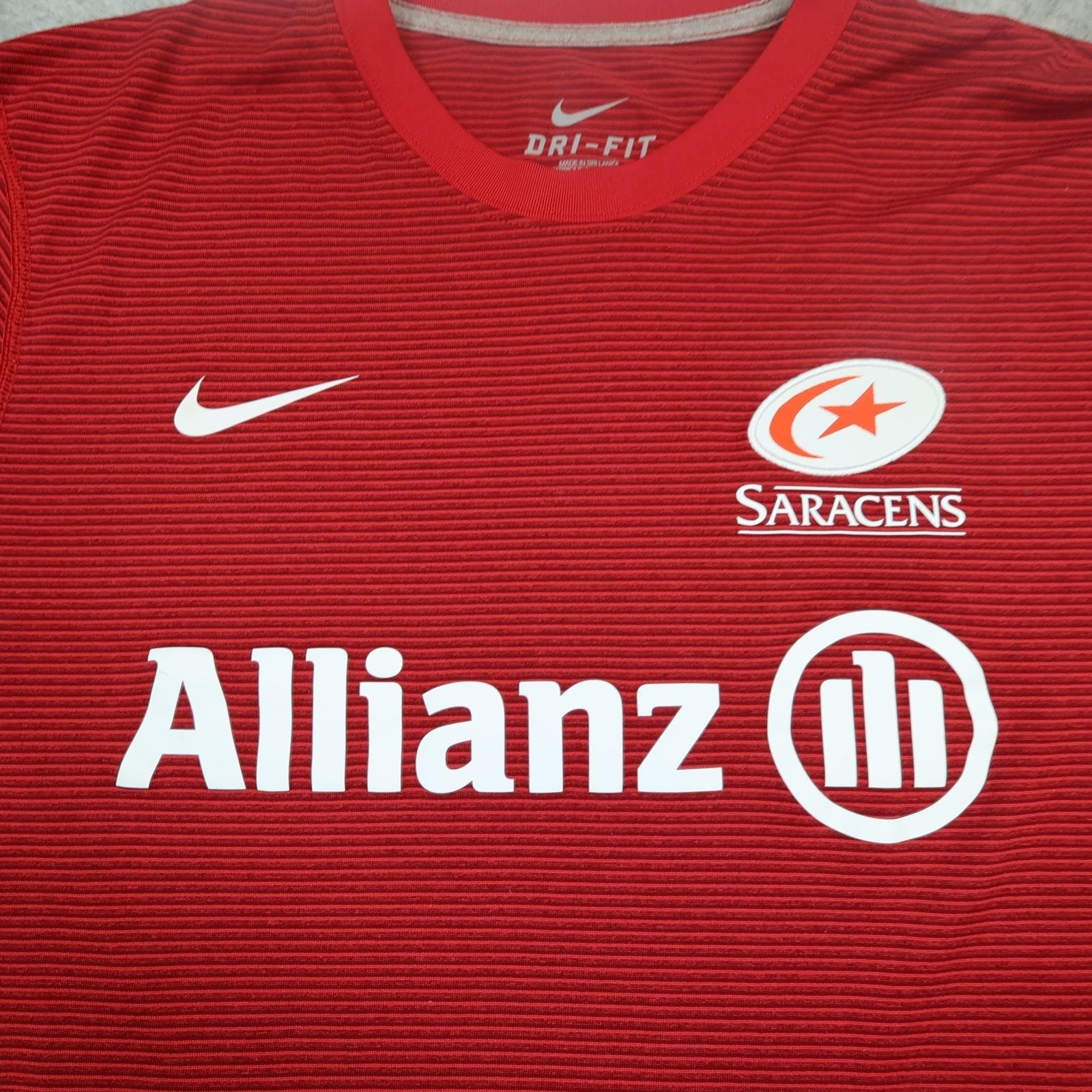 Saracens Rugby Shirt Mens Medium Red Rugby Union Nike Dri Fit Allianz Jersey photo 3