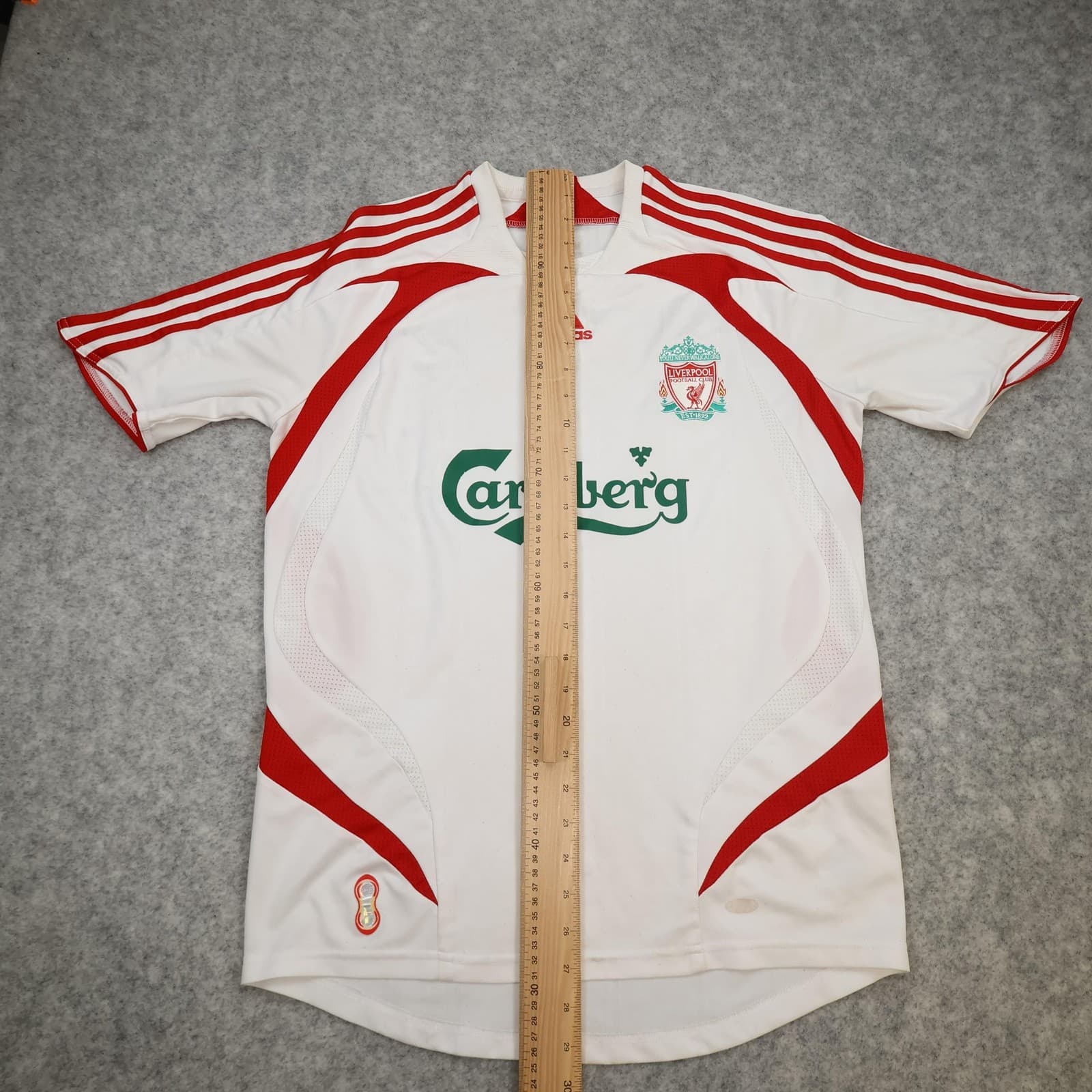 Liverpool Shirt Mens Small White Away 2007 2008 Adidas Carlsberg Jersey photo 15
