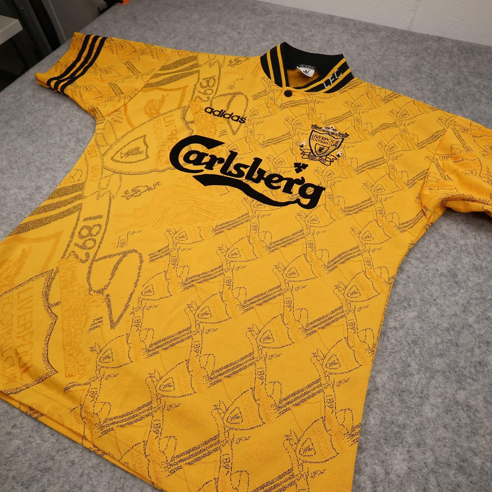 Liverpool Shirt Mens Large Third Yellow 1994 1996 Adidas Carlsberg Soccer Jersey photo 11
