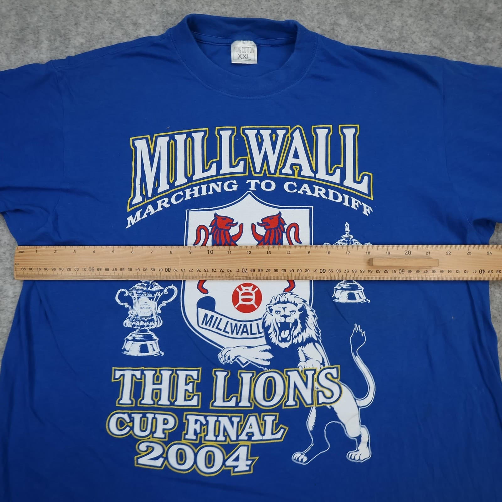Vintage Millwall Shirt Mens 2XL Blue FA Cup 2004 Marching To Cardiff Football photo 5