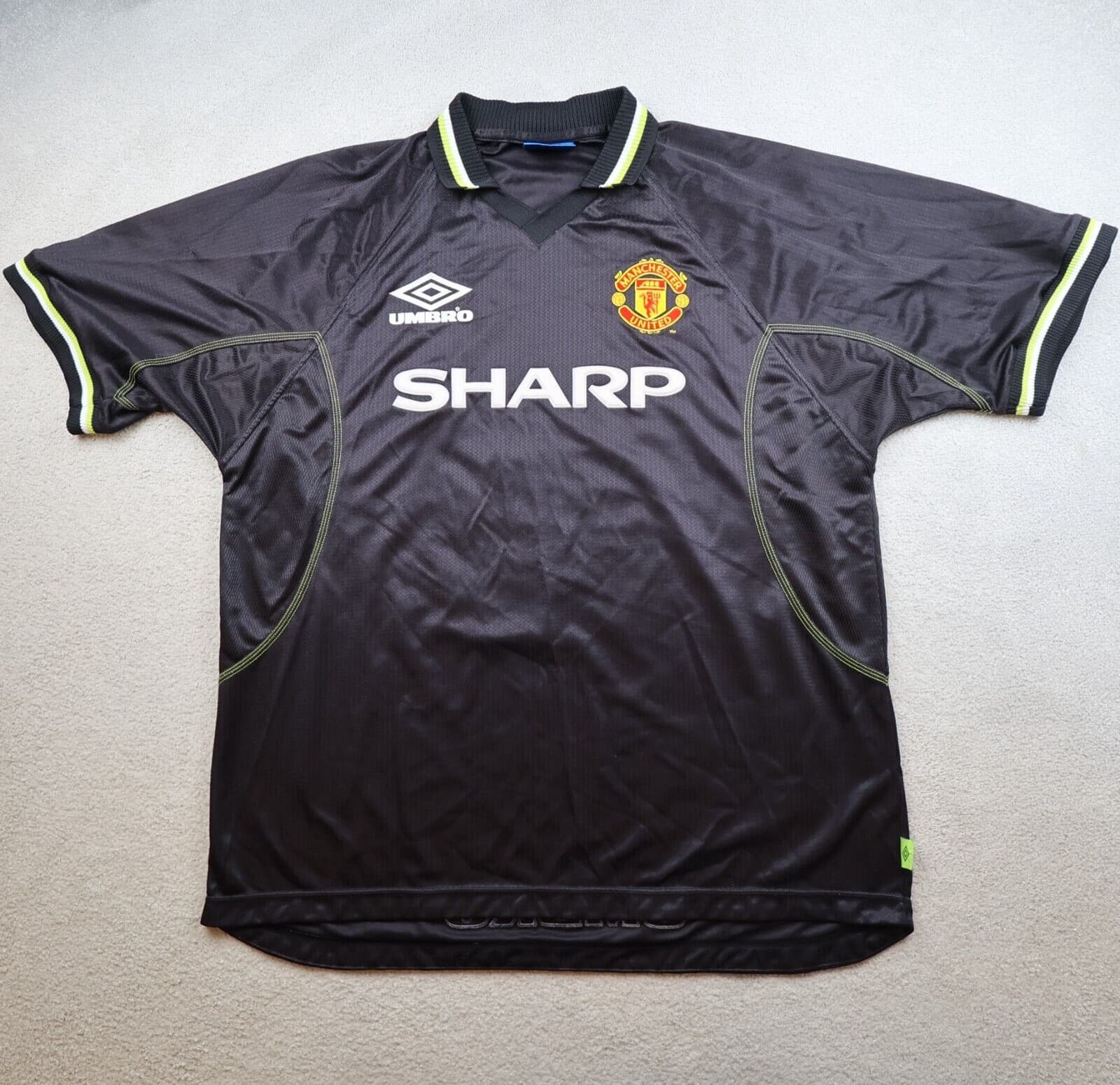 Vintage Manchester United Shirt 2XL Black Third Kit 1998 1999 Jersey Solskjaer photo 2