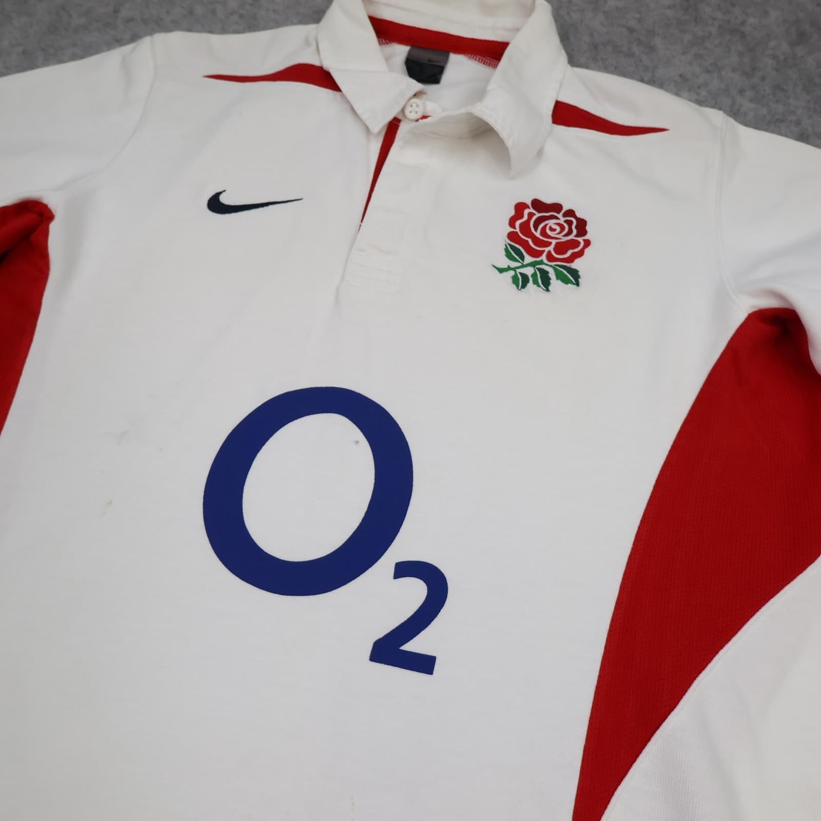 England Rugby Shirt Mens Large White Rugby Nike O2 Signed Jersey Martin Johnson photo 4