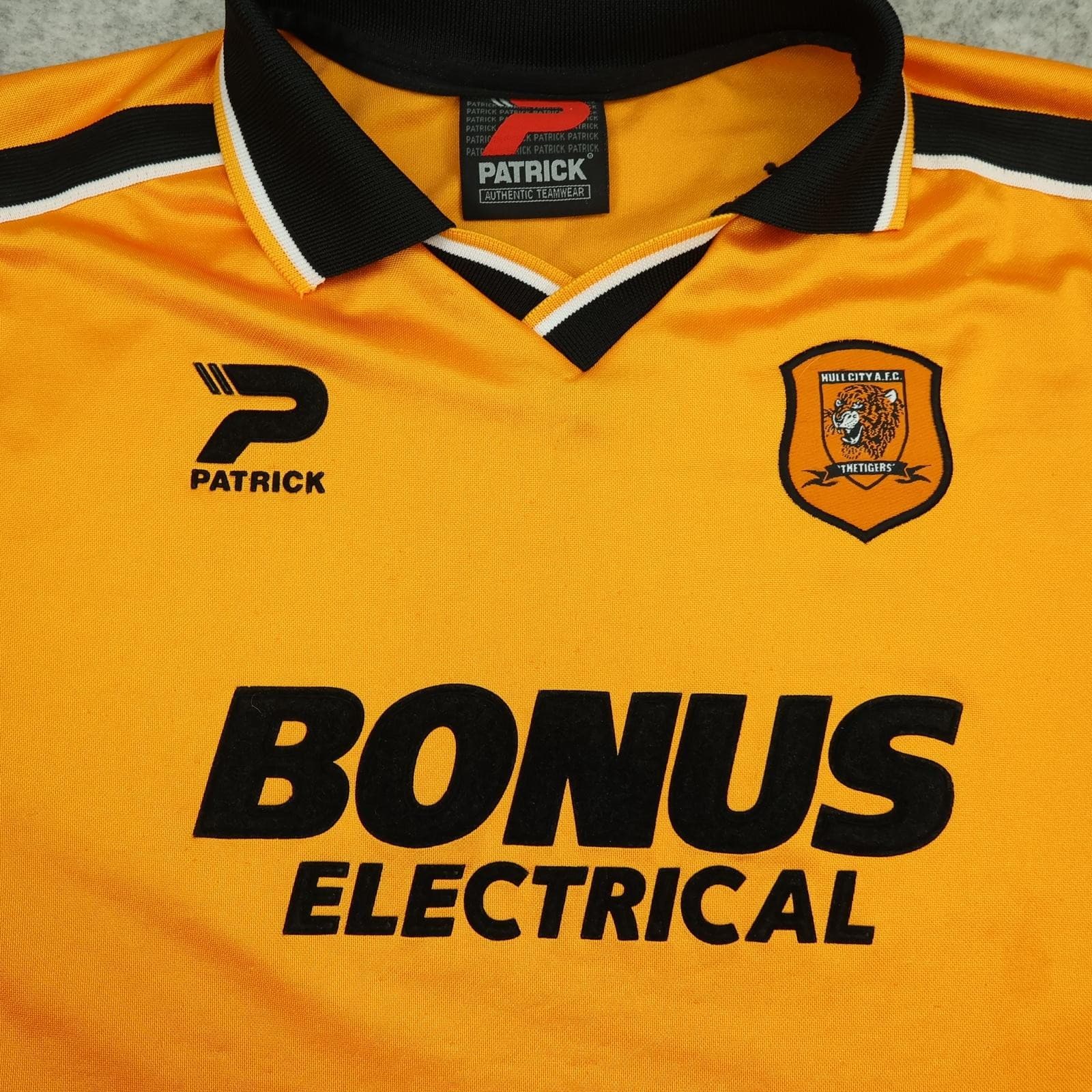 Vintage Hull City Shirt Mens Large Gold Home 2002 2004 Patrick Bonus Electrical photo 3