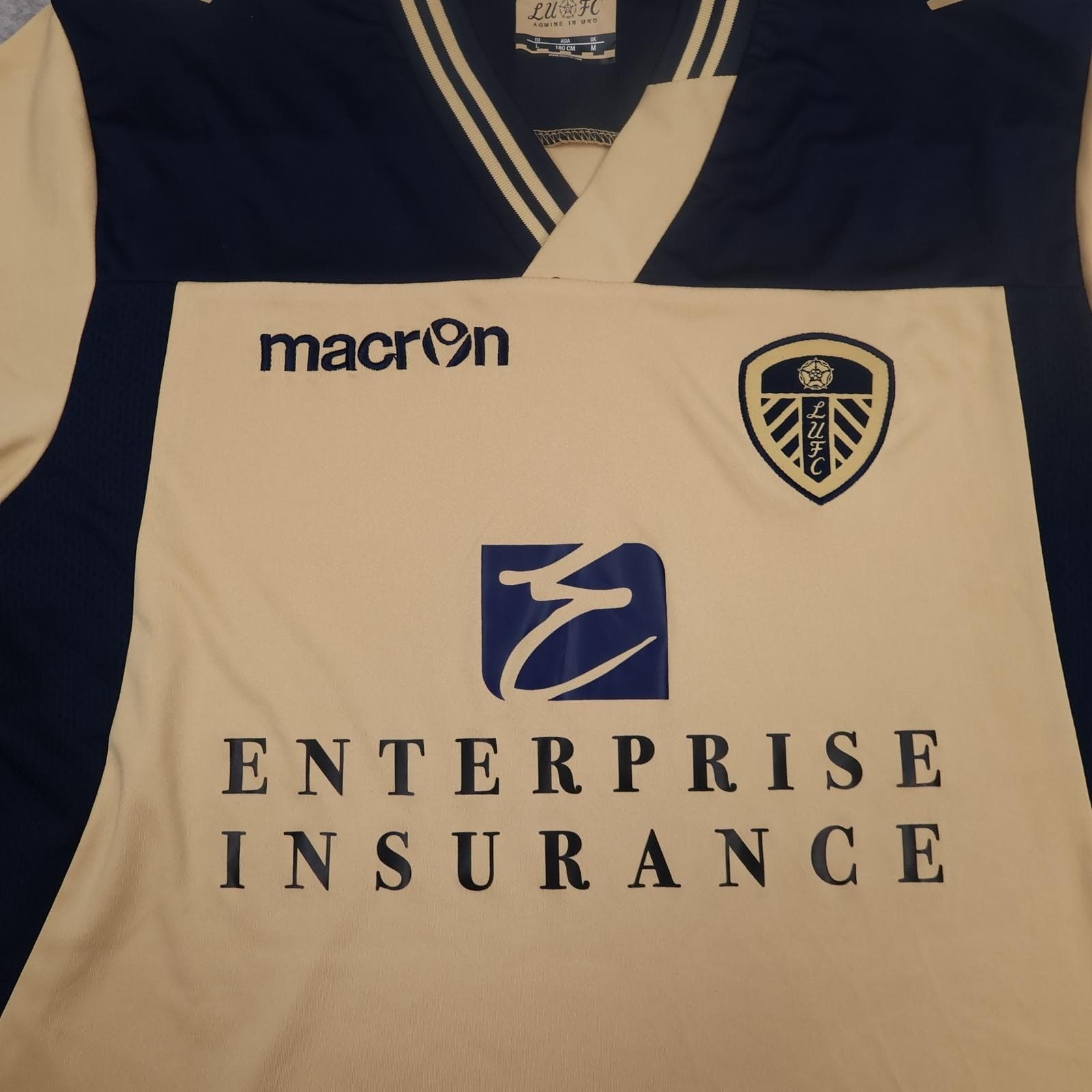 Leeds United Shirt Mens Medium Beige Away 2013 2014 Macron Soccer Jersey photo 3