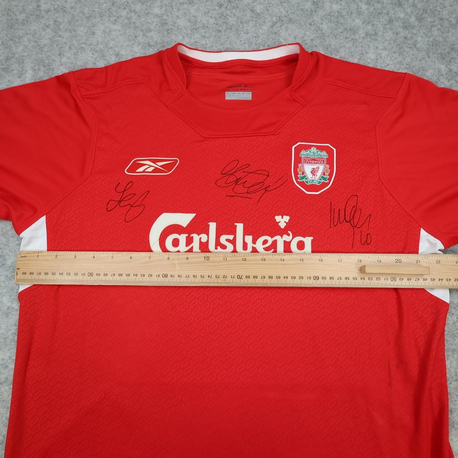 Vintage Liverpool Shirt Mens Large Red Home 2004 2006 Reebok Carlsberg Signed photo 10