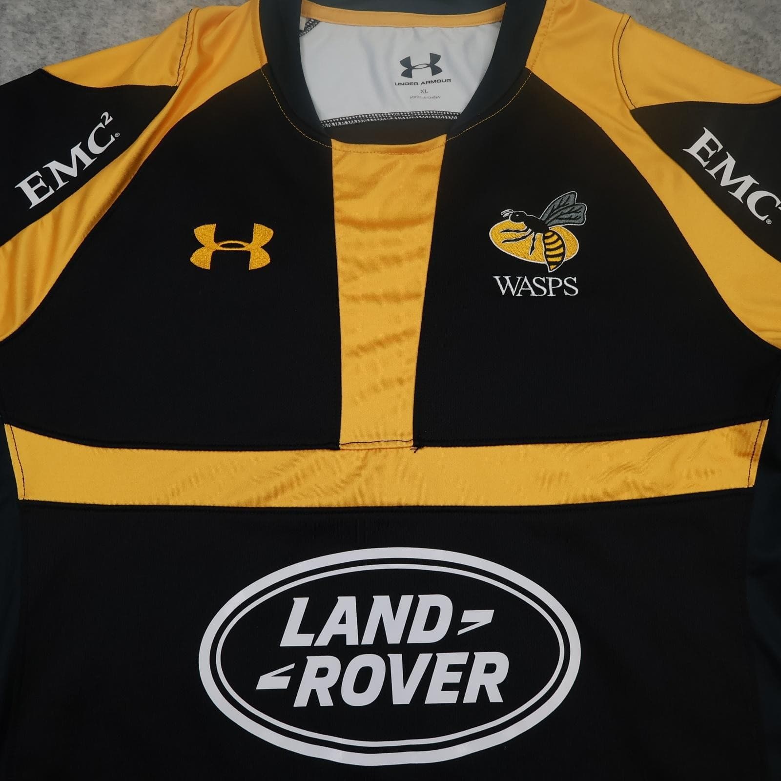 Wasps Rugby Shirt Mens XL Black Yellow Rugby Union 2015 2016 Land Rover photo 3