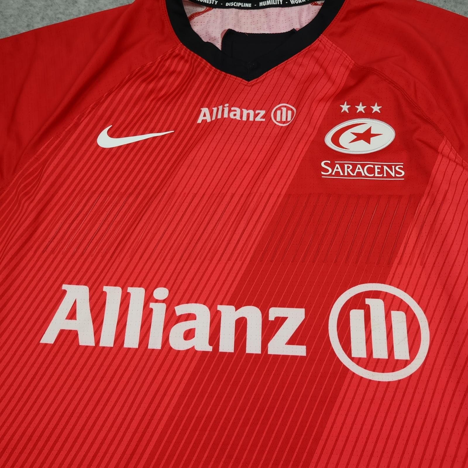 Saracens Rugby Shirt Mens Large Red Rugby Union Nike Allianz Jersey 2019 2020 photo 3