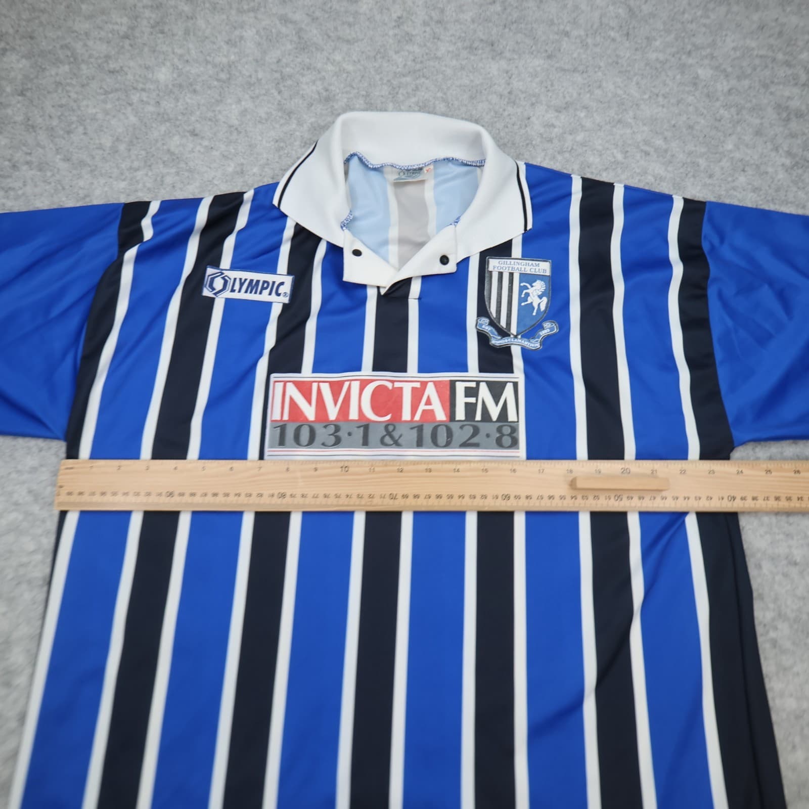 Vintage Gillingham FC Shirt Extra Large Blue Black Home Kit 1995 1996 Olympic photo 11