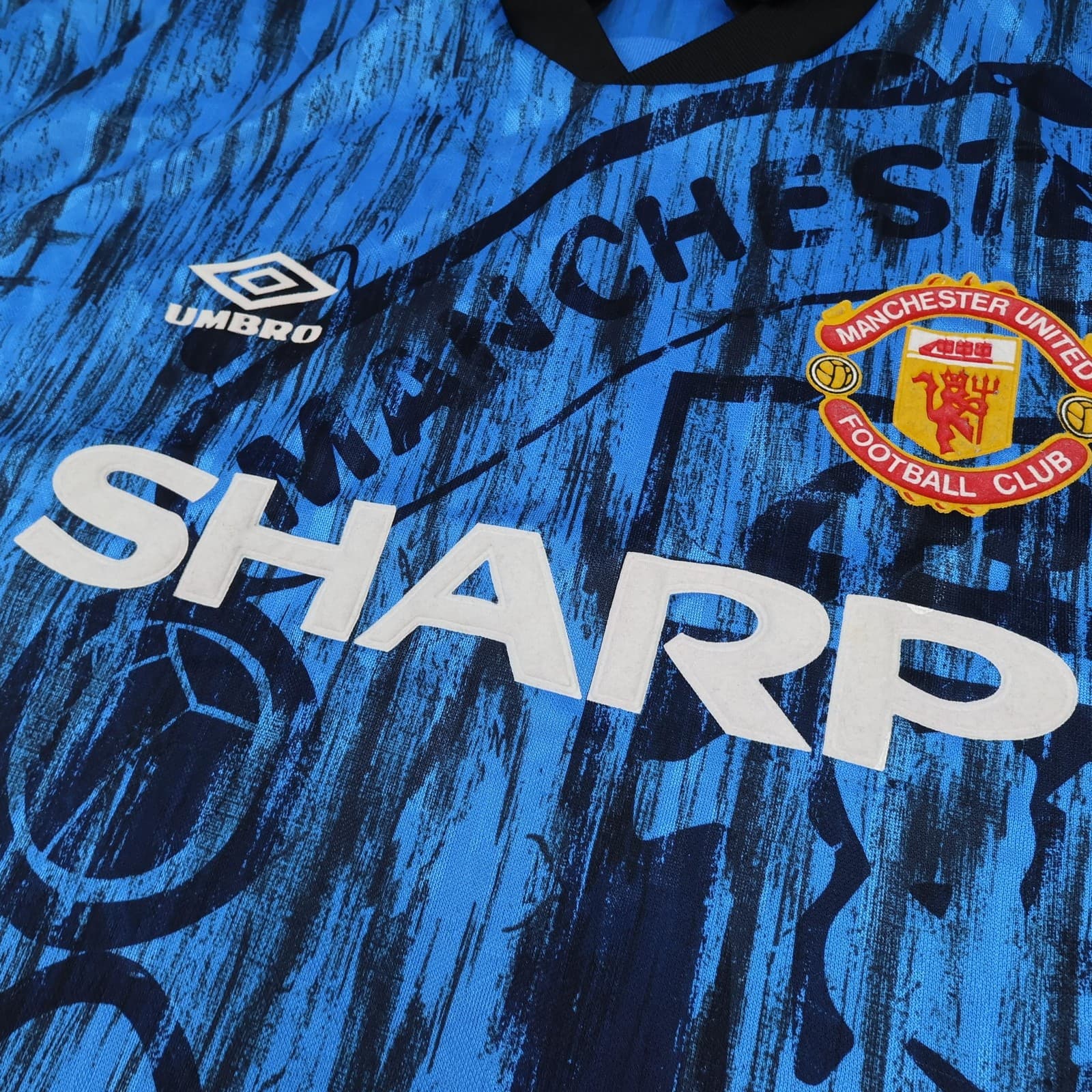 Vintage Manchester United Shirt Mens XL Blue 3rd 1990 1992 Umbro Sharp Jersey photo 8