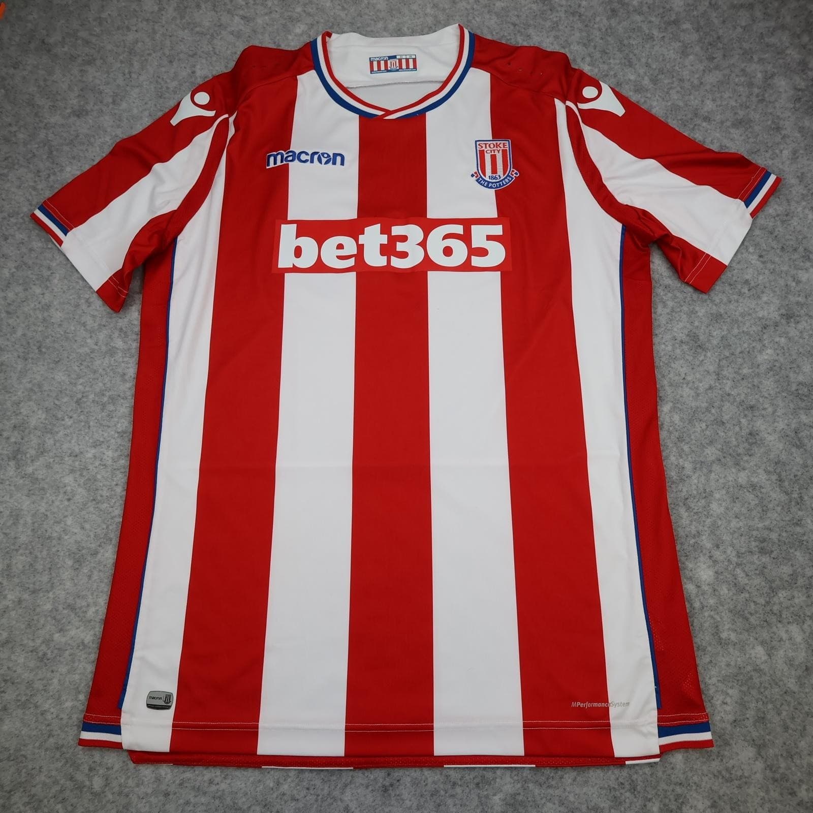 Stoke City Shirt Mens XXXL Red White Home EPL Football Macron Bet365 Jersey
