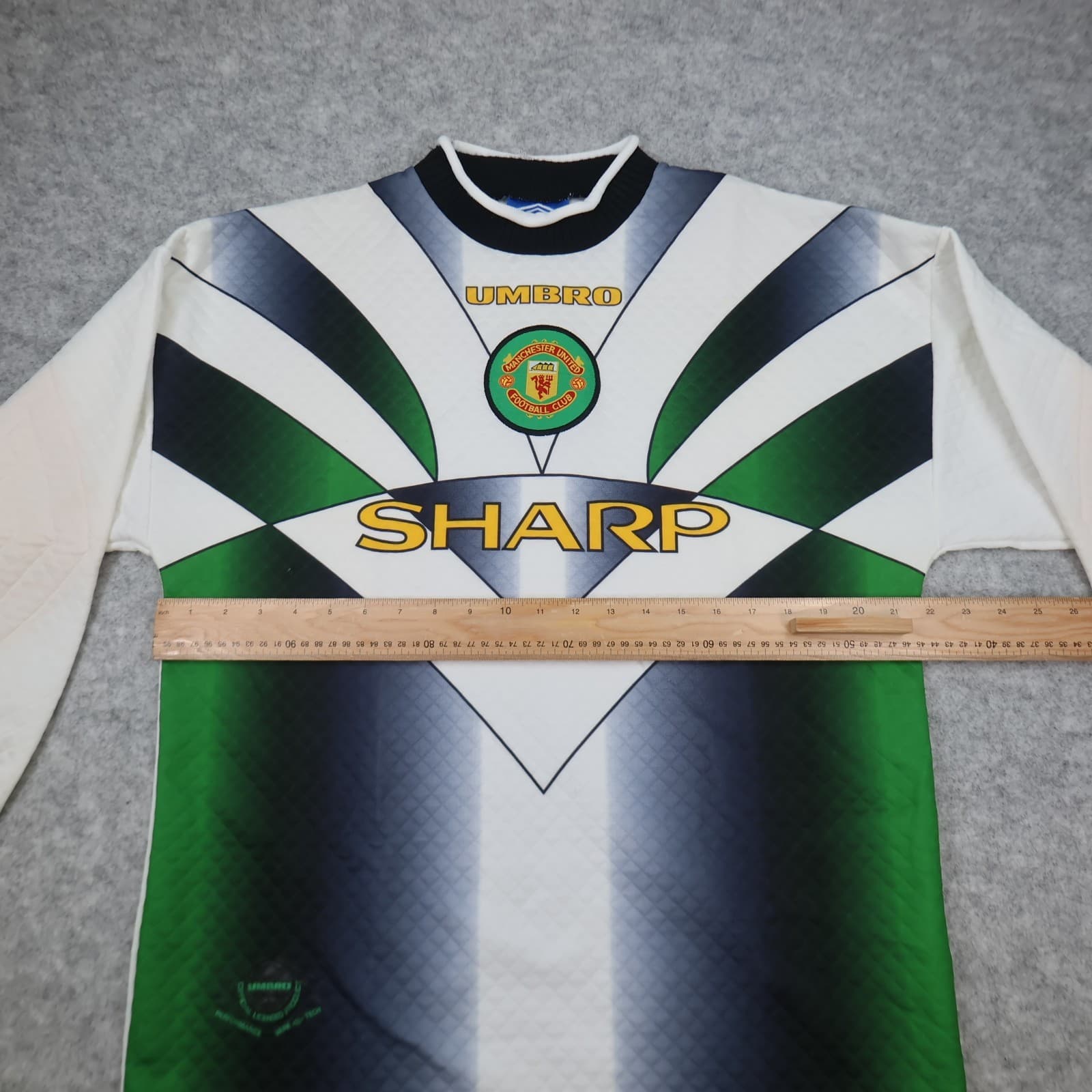 Vintage Manchester United Shirt Medium Green White Goalkeeper Shirt 1996 1997 photo 13