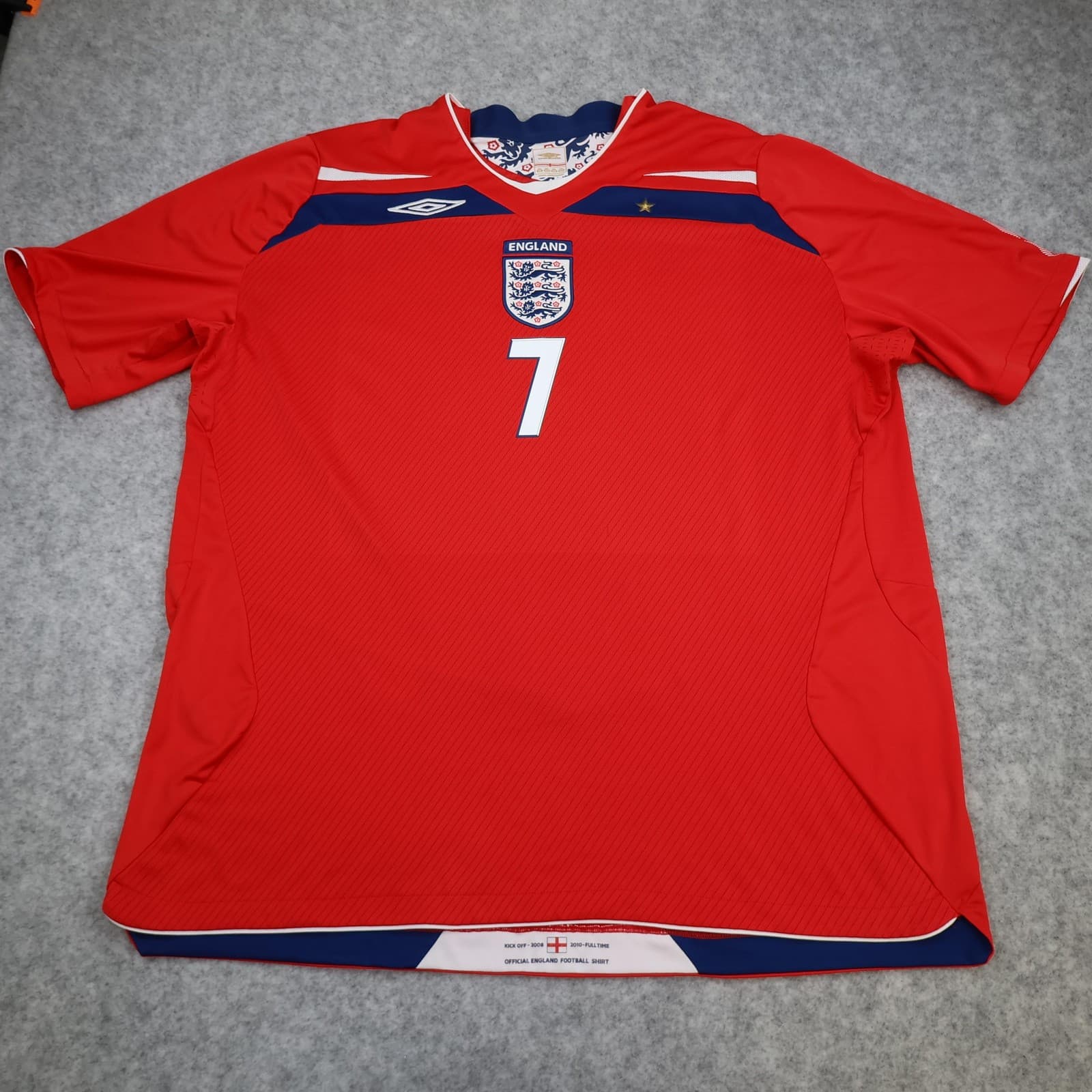 England Away Shirt Mens 2XL Red 2008 2010 Football Umbro Beckham 7 Jersey Top photo 2