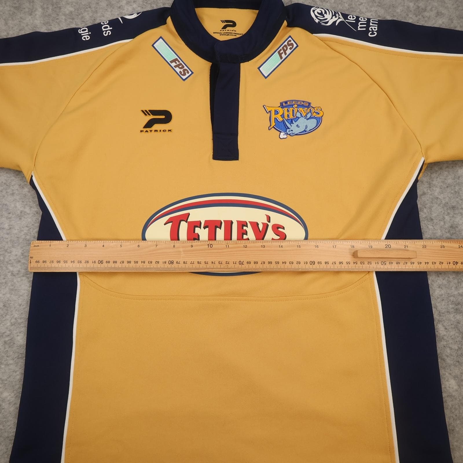 Vintage Leeds Rhinos Shirt Mens Large Gold Rugby League Patrick Tetley's KIA photo 9