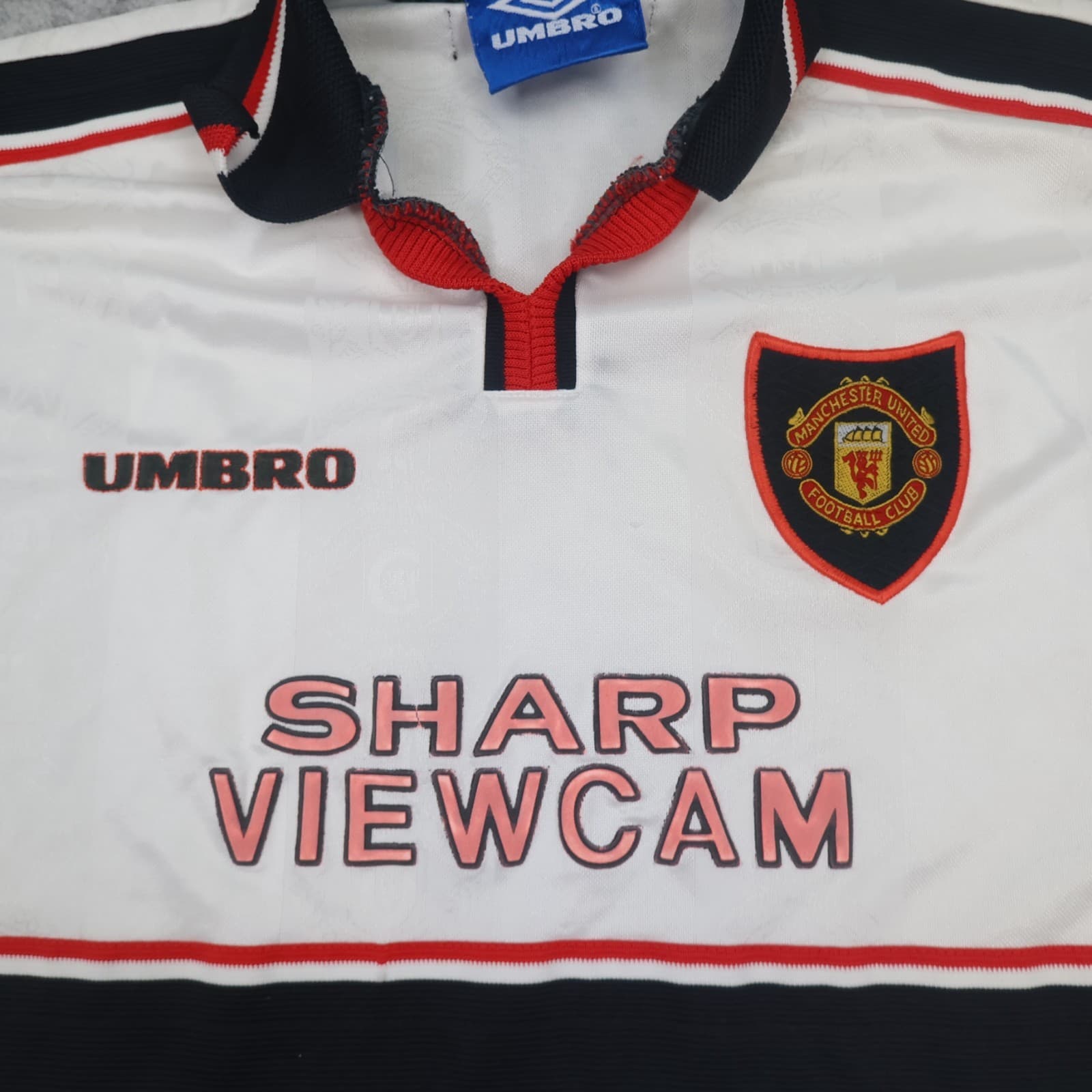 Vintage Manchester United Shirt Kids Large White Away Kit 1997 1999 Umbro Jersey photo 3