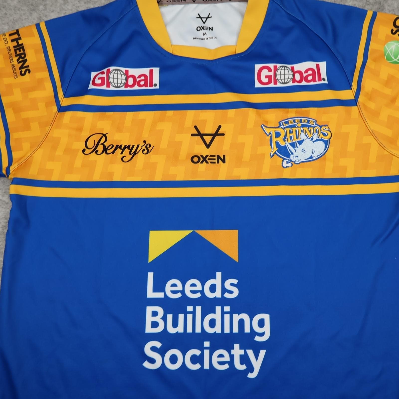 Leeds Rhinos Rugby Shirt Mens Medium Blue Rugby League Oxen Building Society photo 3