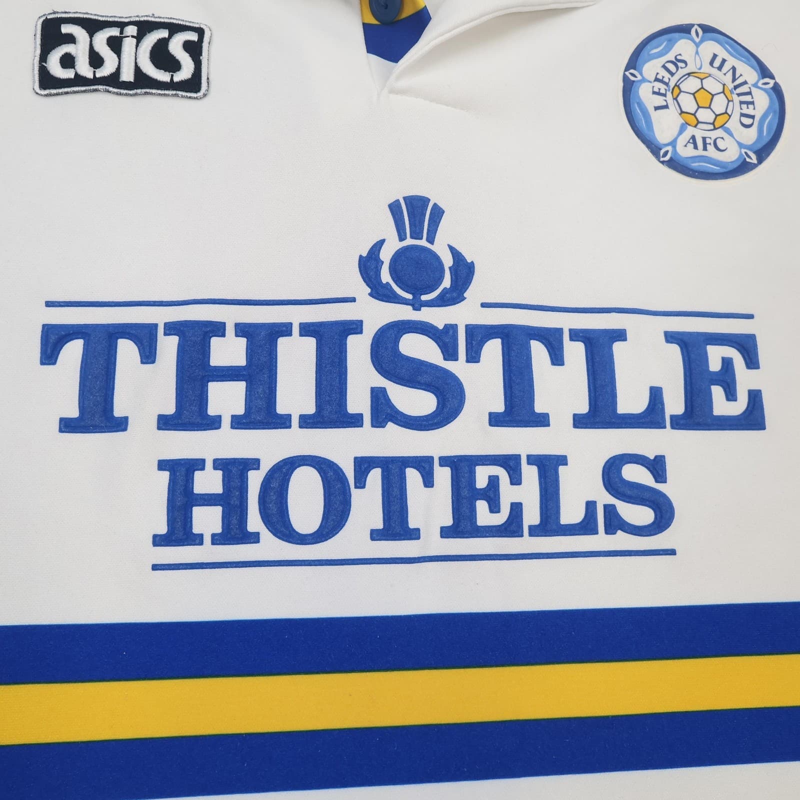 Leeds United Shirt Mens Large Home Asics Thistle Hotels Soccer Jersey 1993 1995 photo 6