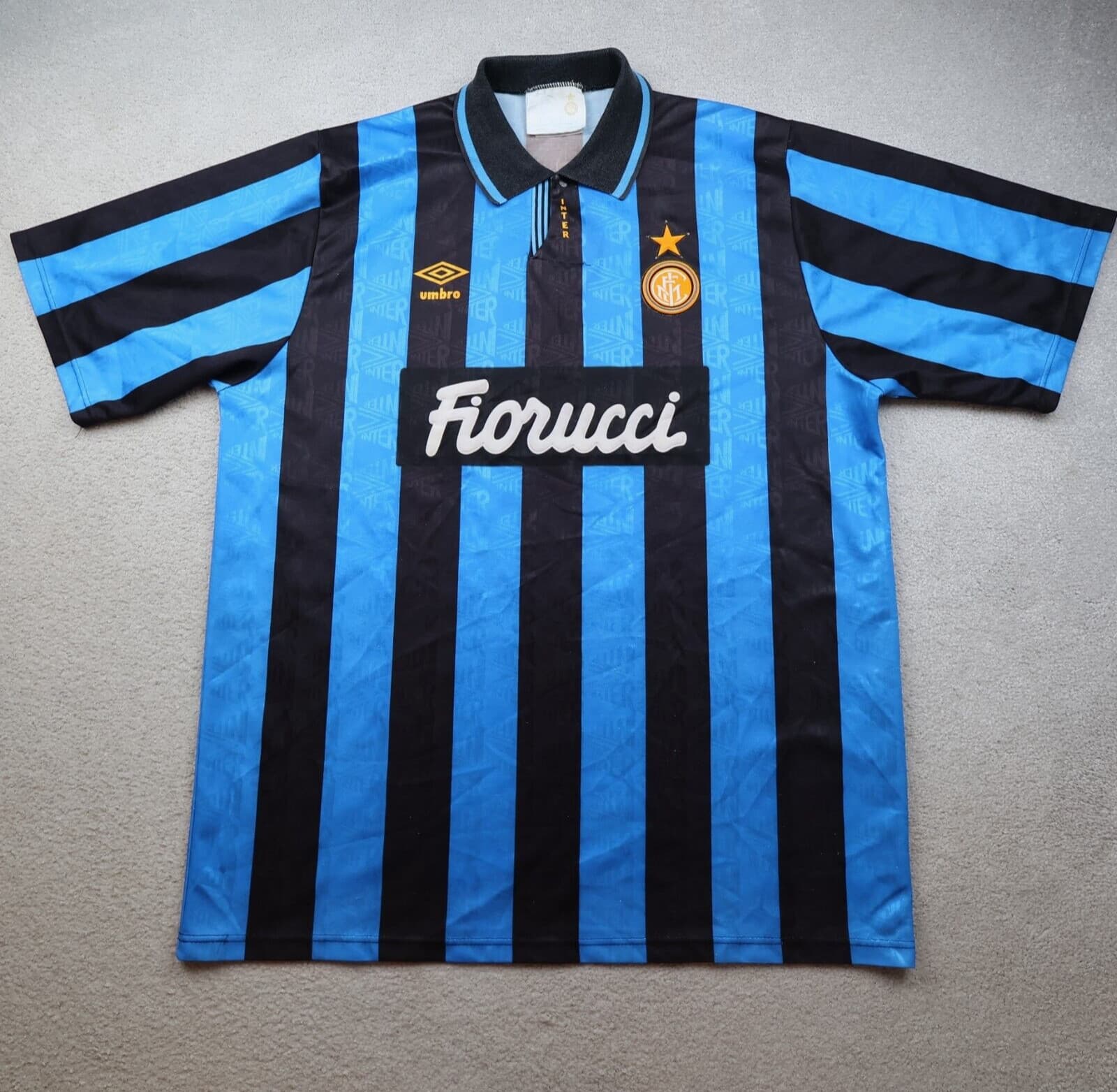 Vintage Inter Milan Shirt Large Blue Home Umbro Soccer Jersey 1992 1993 1994 90s