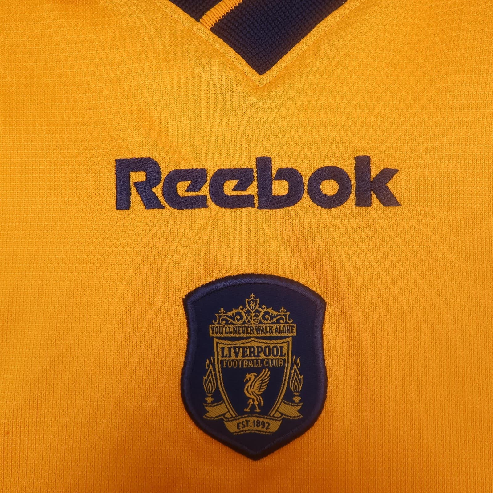 Vintage Liverpool Away Shirt Mens Medium Yellow 1998 Reebok Carlsberg Jersey photo 4