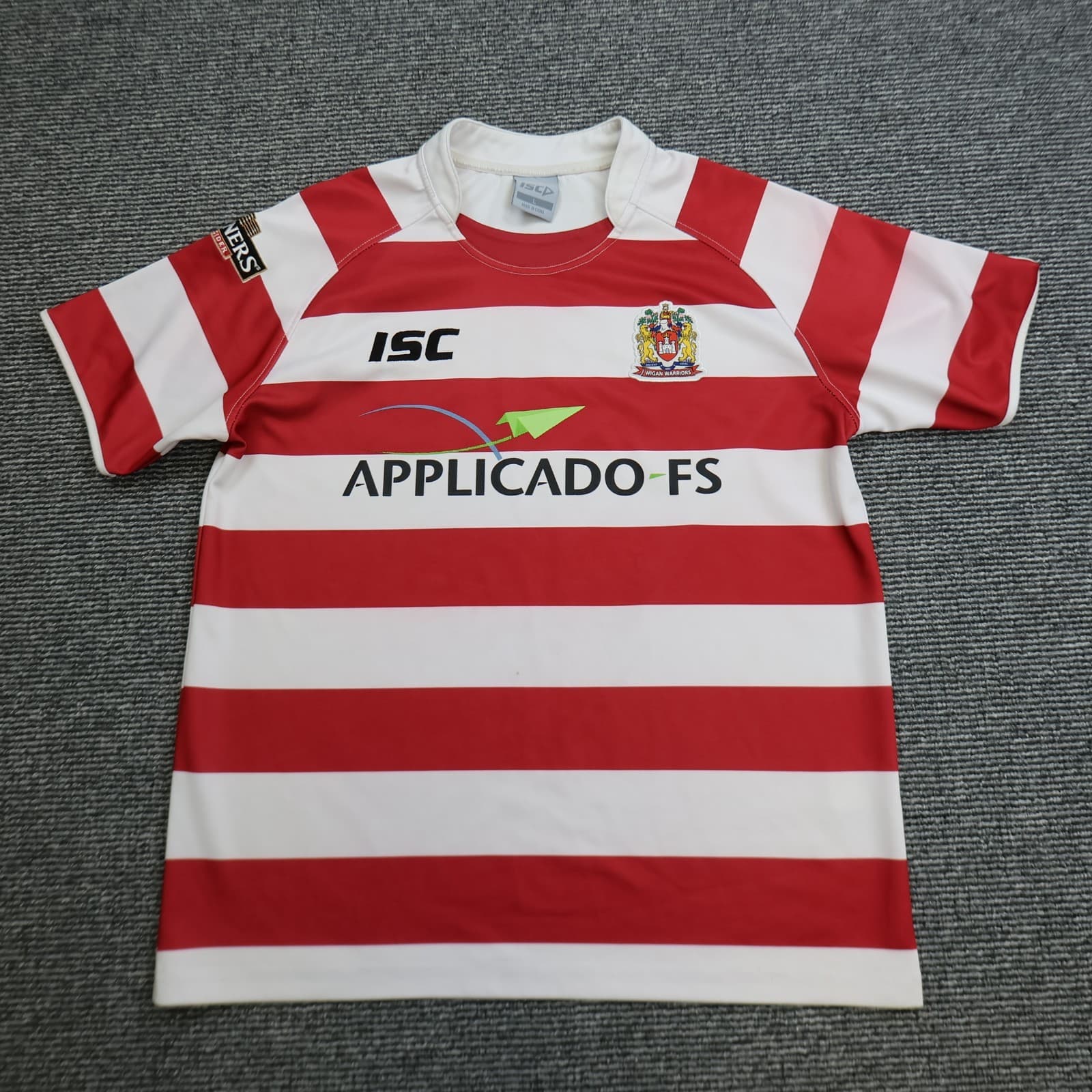 Wigan Warriors Rugby Shirt Large Red Striped Jersey 2012 2013 ISC 44"