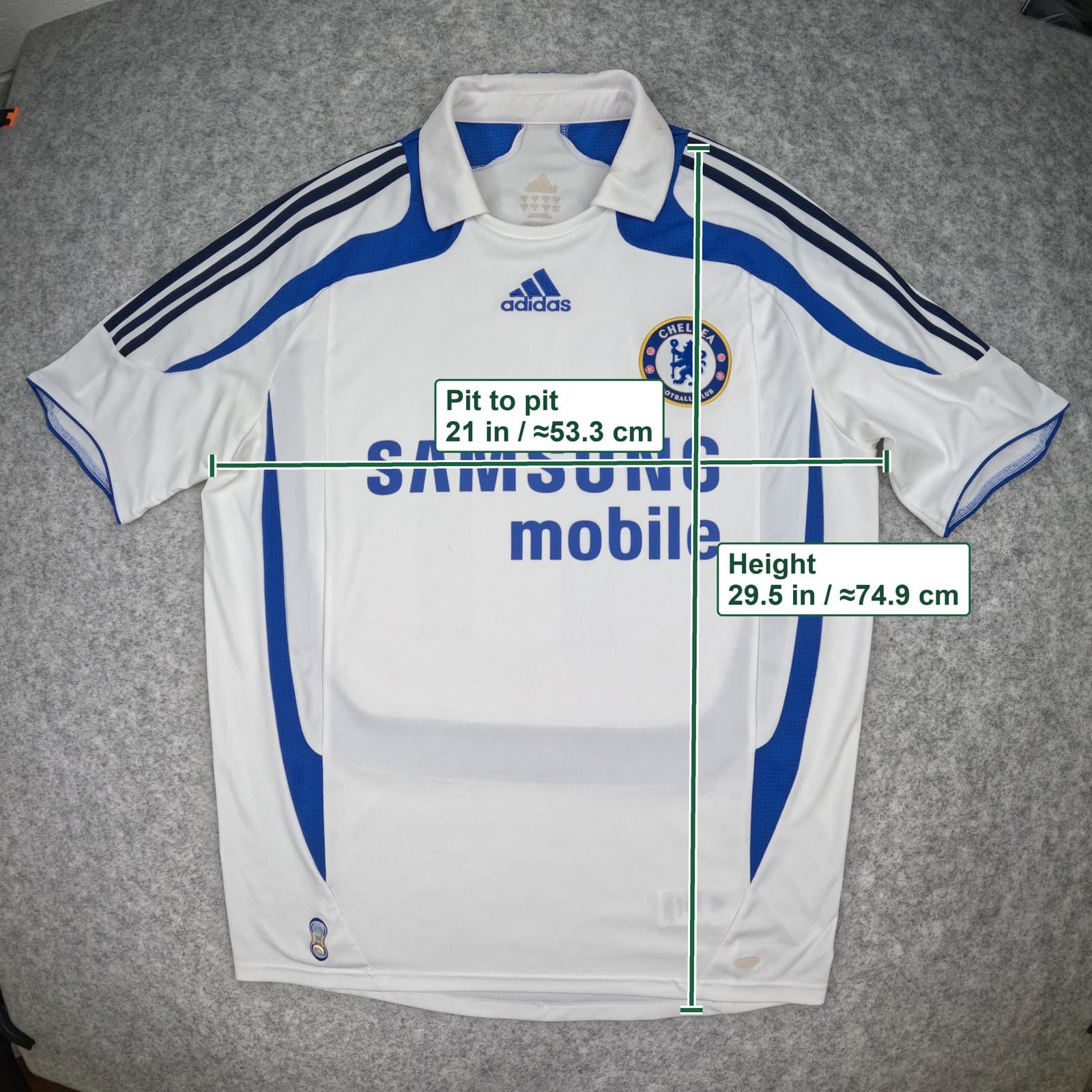 Chelsea Football Shirt Medium White 2007 2008 adidas Drogba 11 Soccer Jersey photo 2