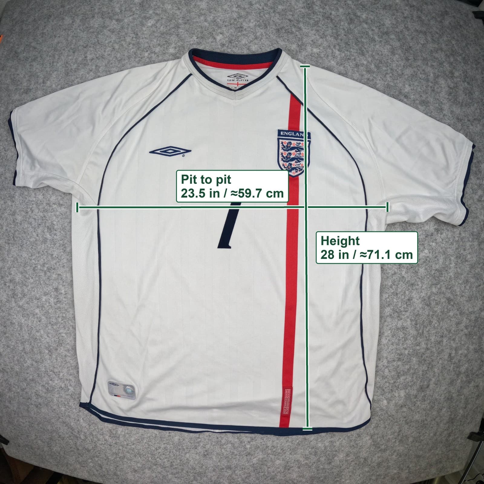 England Football Shirt XL White Home 2001-03 Umbro David Beckham Soccer Jersey photo 3