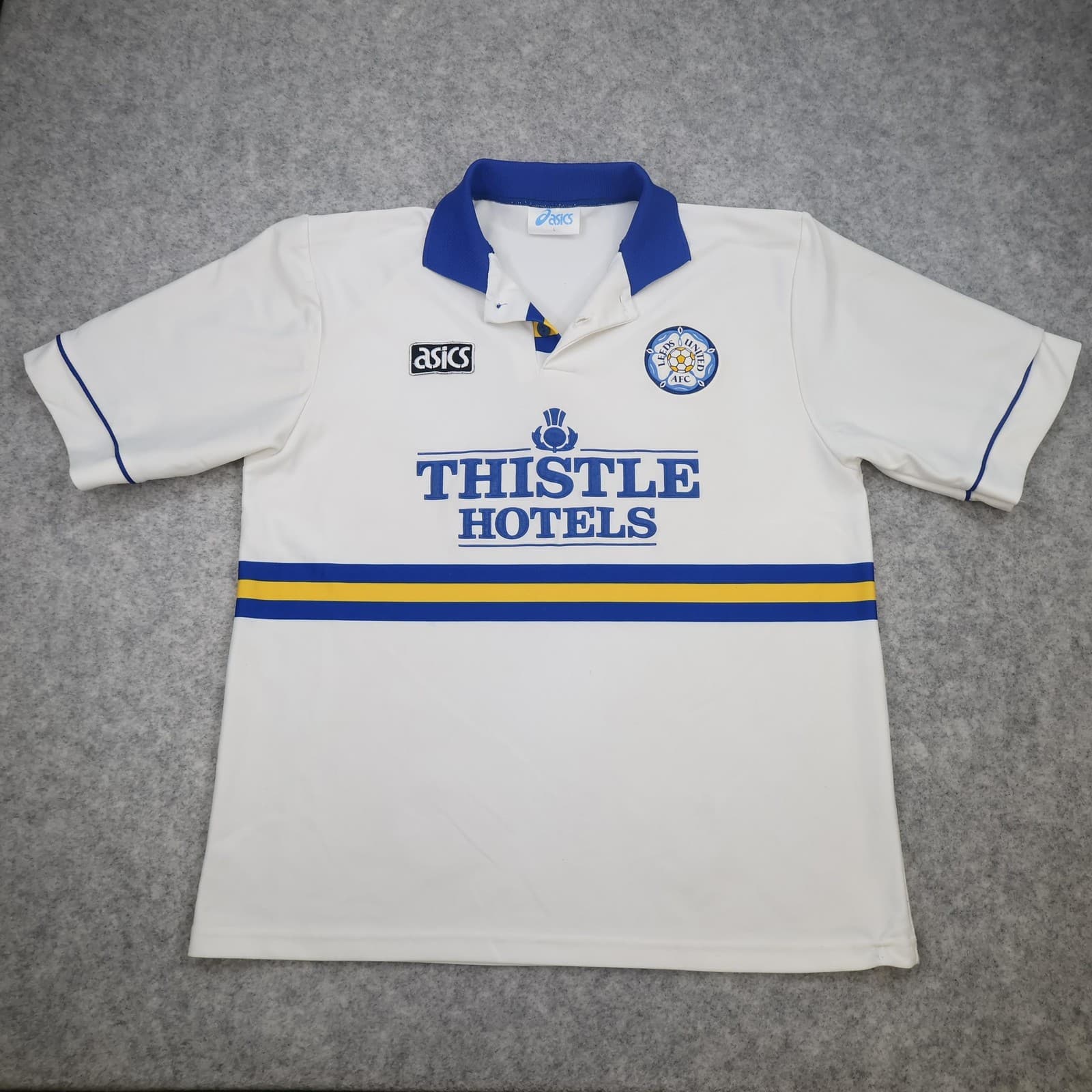 Leeds United Shirt Mens Large Home Asics Thistle Hotels Soccer Jersey 1993 1995