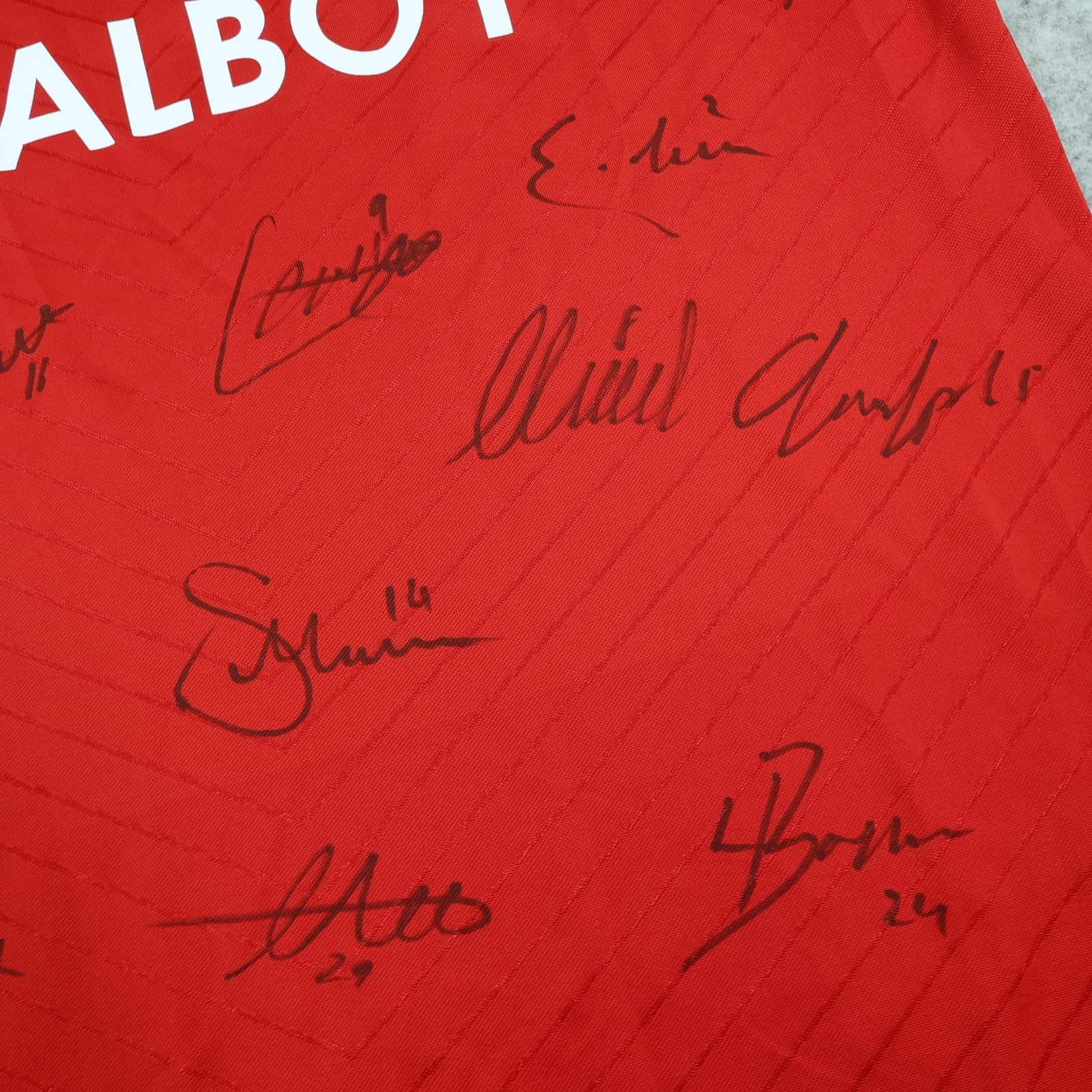 Salford City Shirt Mens Large Red Home Football Adidas Salboy Signed Jersey photo 8